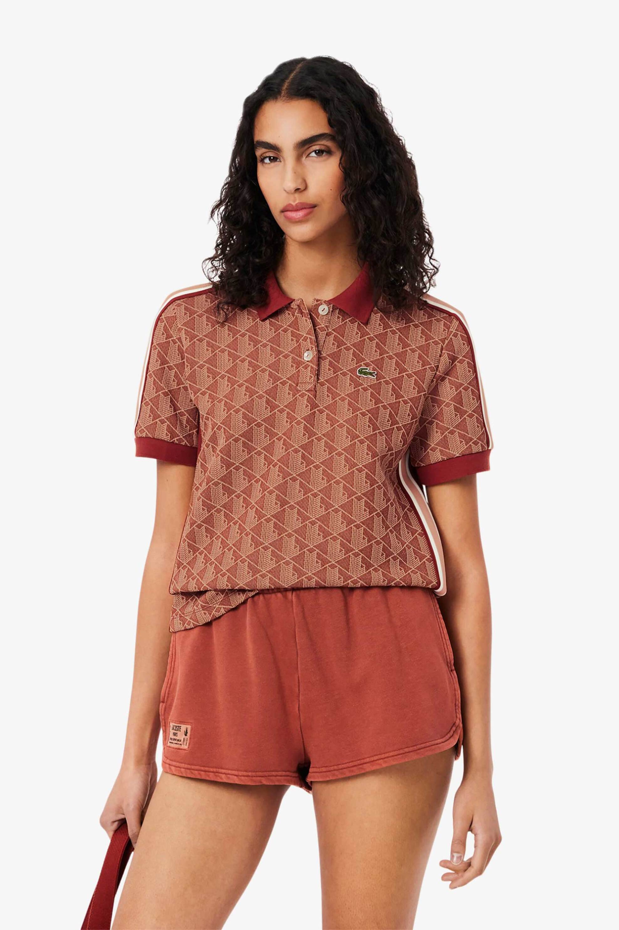 Lacoste γυναικεία μπλούζα πόλο με all-over monogram Slim Fit - DF3364-00 Κεραμιδί