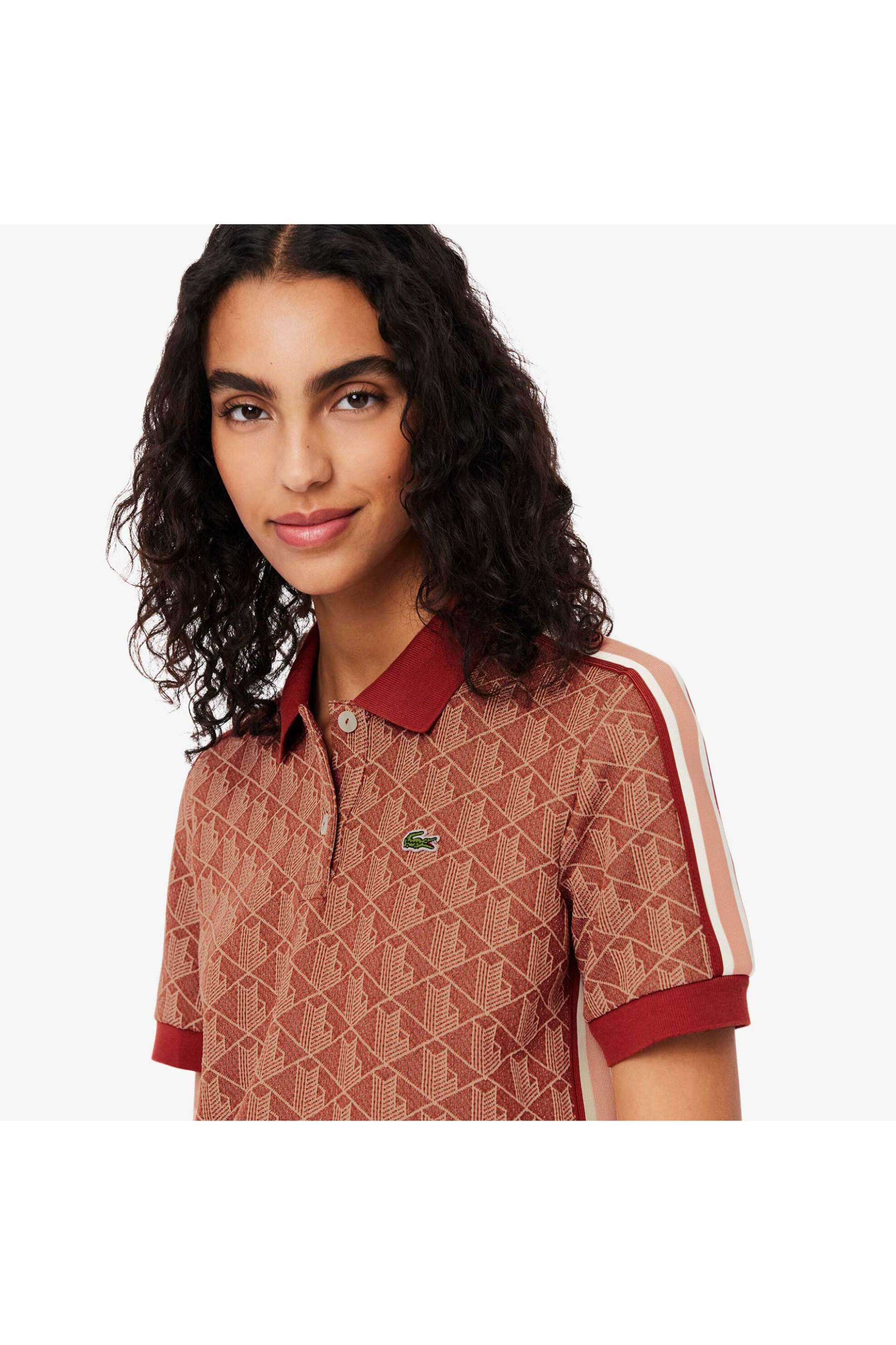 Lacoste γυναικεία μπλούζα πόλο με all-over monogram Slim Fit - DF3364-00 Κεραμιδί