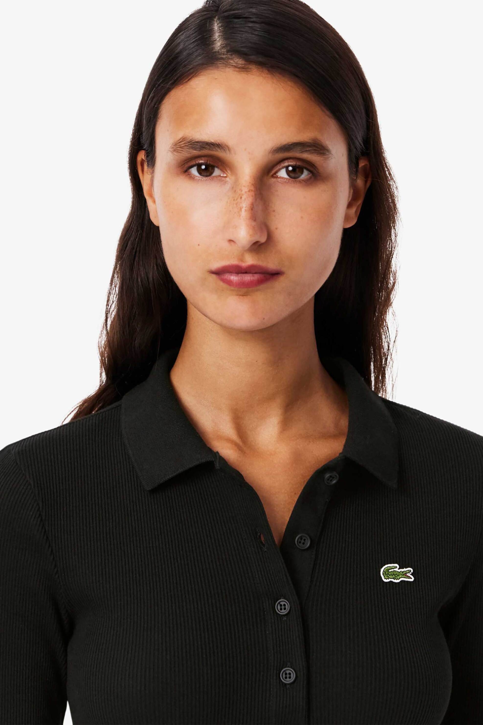 Lacoste γυναικεία μπλούζα πόλο πικέ μακρυμάνικη με κεντημένο λογότυπο Slim Fit - DF5281-00 Μαύρο φωτογραφία