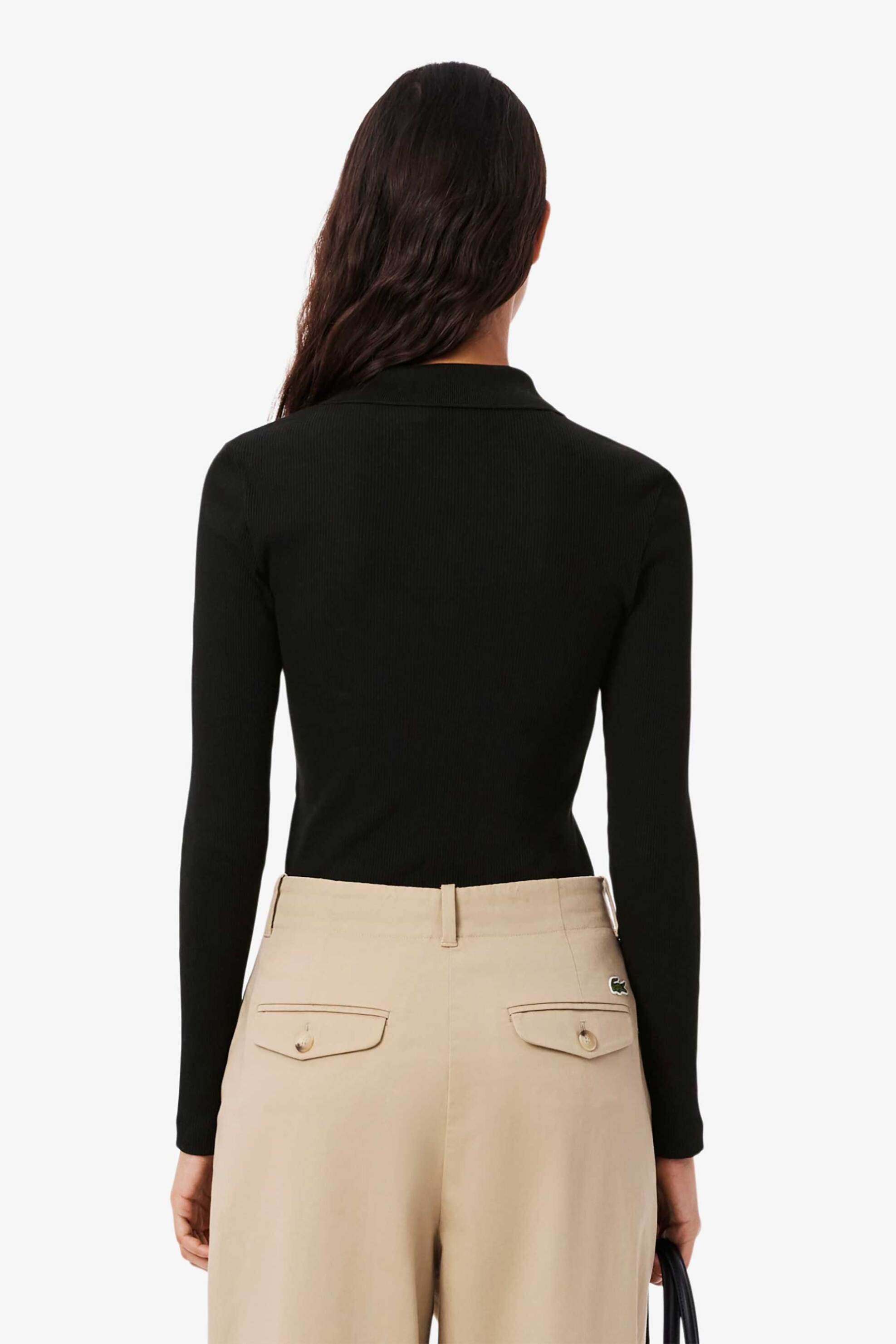 Lacoste γυναικεία μπλούζα πόλο πικέ μακρυμάνικη με κεντημένο λογότυπο Slim Fit - DF5281-00 Μαύρο φωτογραφία