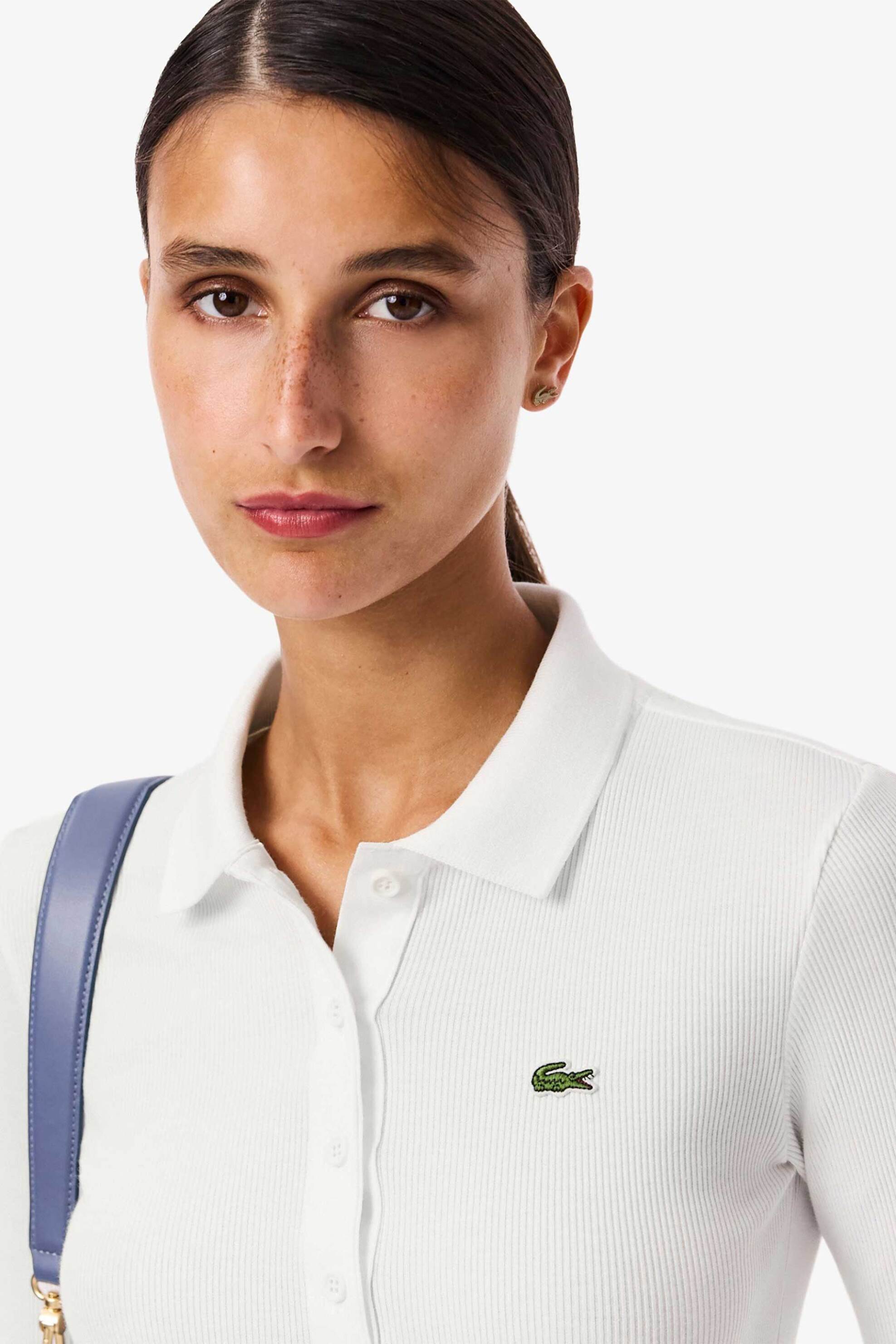 Lacoste γυναικεία μπλούζα πόλο πικέ μακρυμάνικη με κεντημένο λογότυπο Slim Fit - DF5281-00 Λευκό φωτογραφία