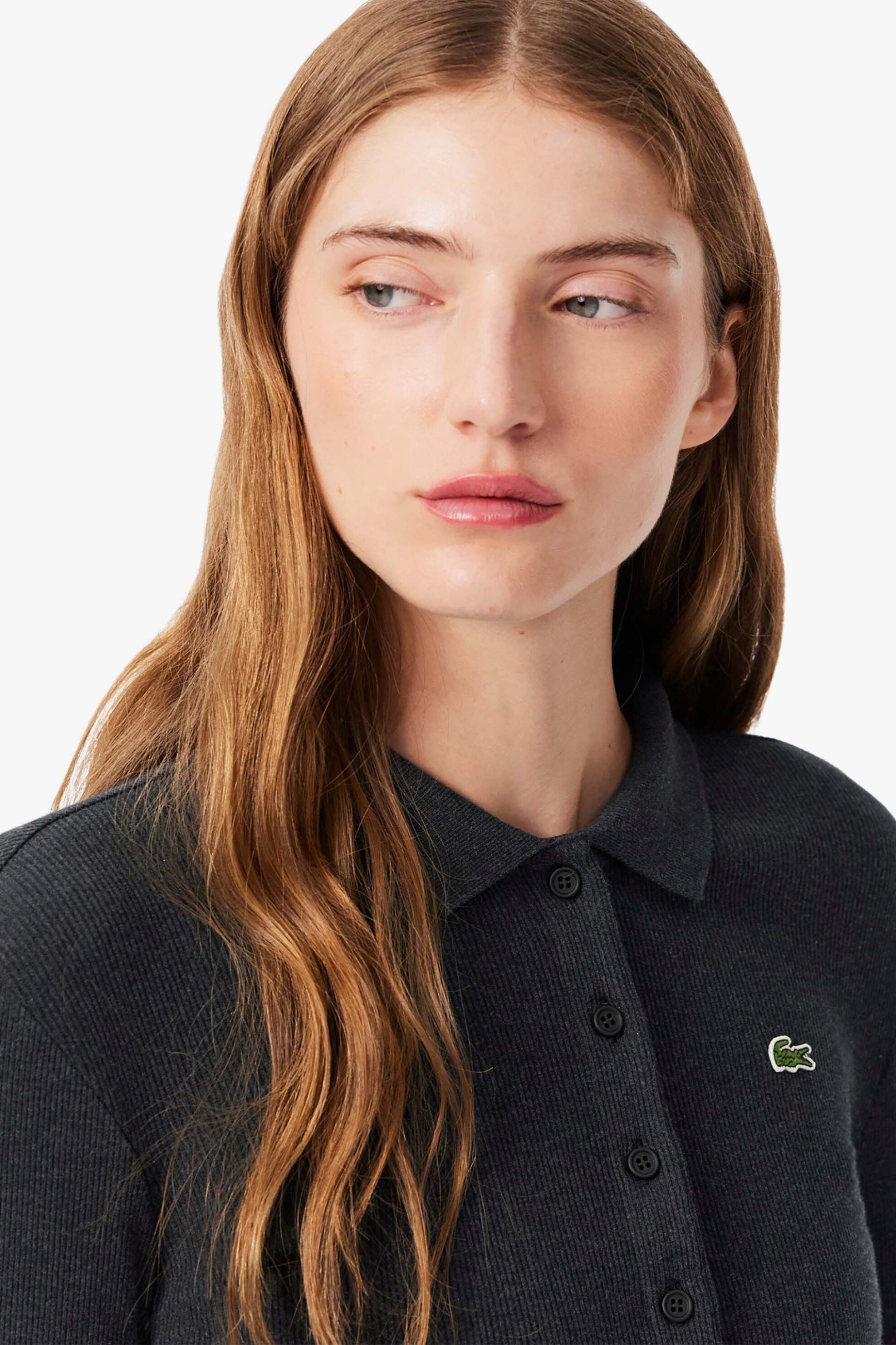 LACOSTE Lacoste γυναικεία μπλούζα πόλο πικέ μακρυμάνικη με κεντημένο λογότυπο Slim Fit - DF5281-00 Ανθρακί - 2