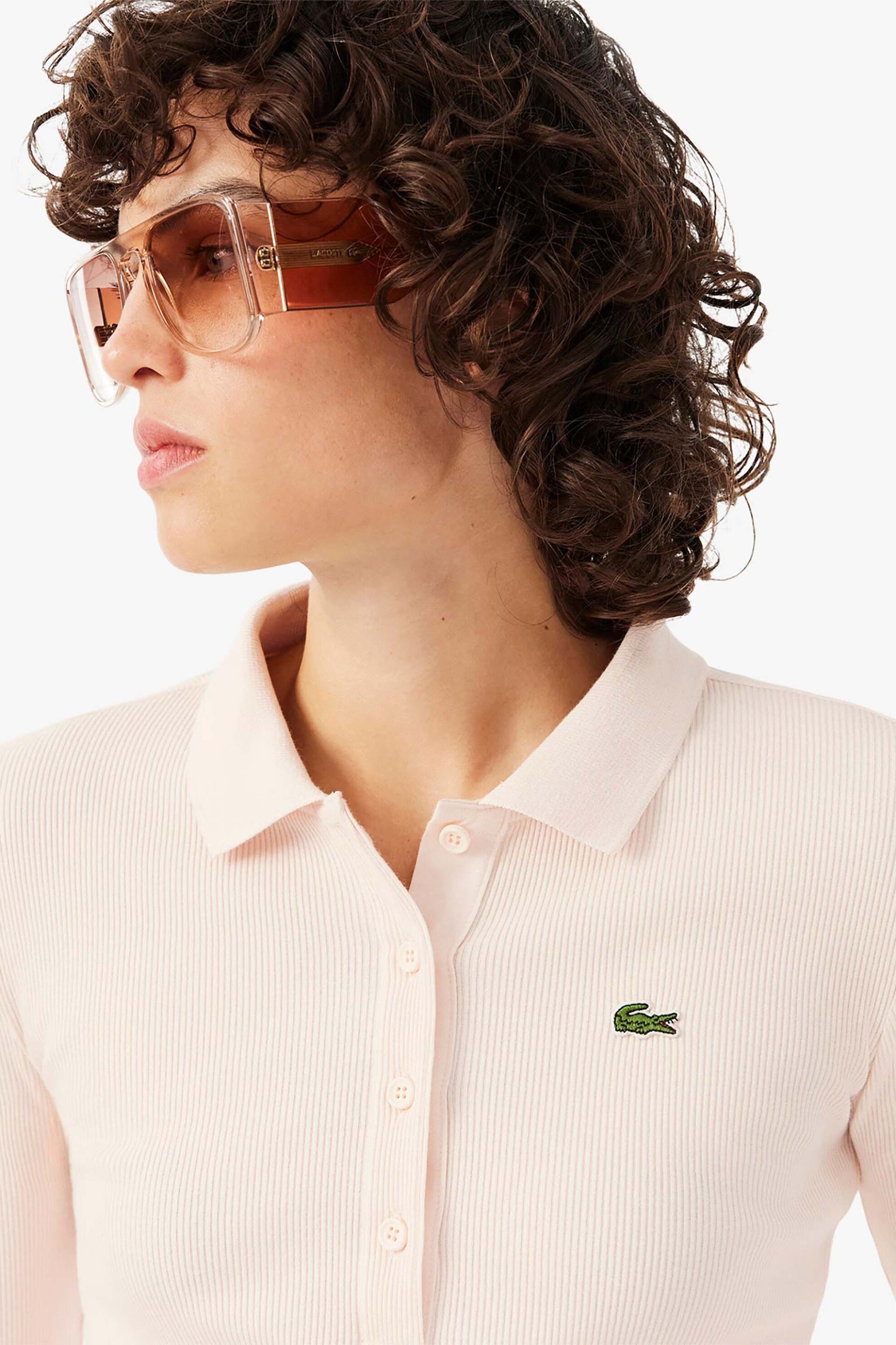 LACOSTE Lacoste γυναικεία μπλούζα πόλο πικέ μακρυμάνικη με κεντημένο λογότυπο Slim Fit - DF5281-00 Ροζ Ανοιχτό - 2