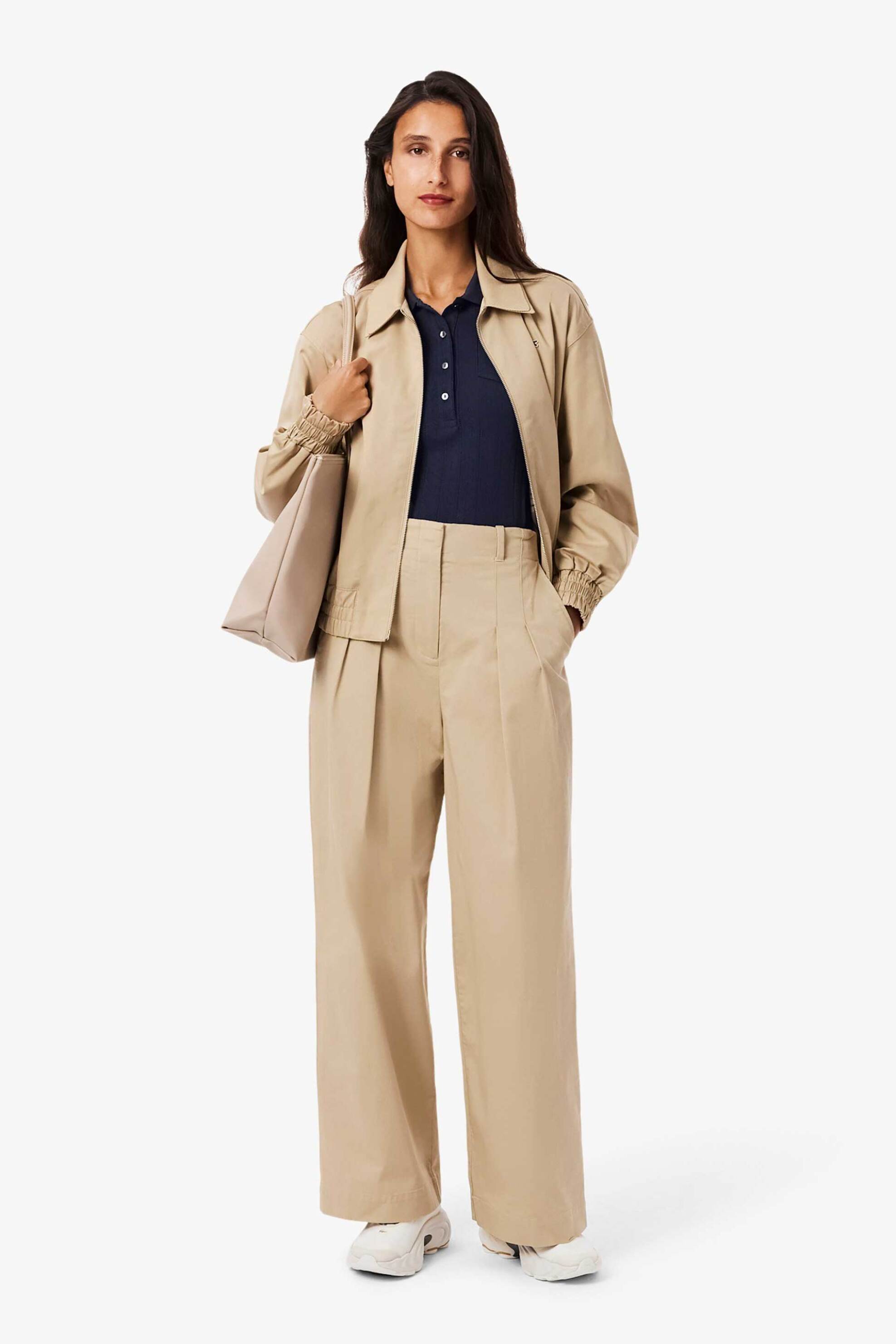 Lacoste γυναικεία πλεκτή μπλούζα πόλο με διάτρητο κεντητό σχέδιο Slim Fit - DF5296-00 Μπλε Σκούρο φωτογραφία