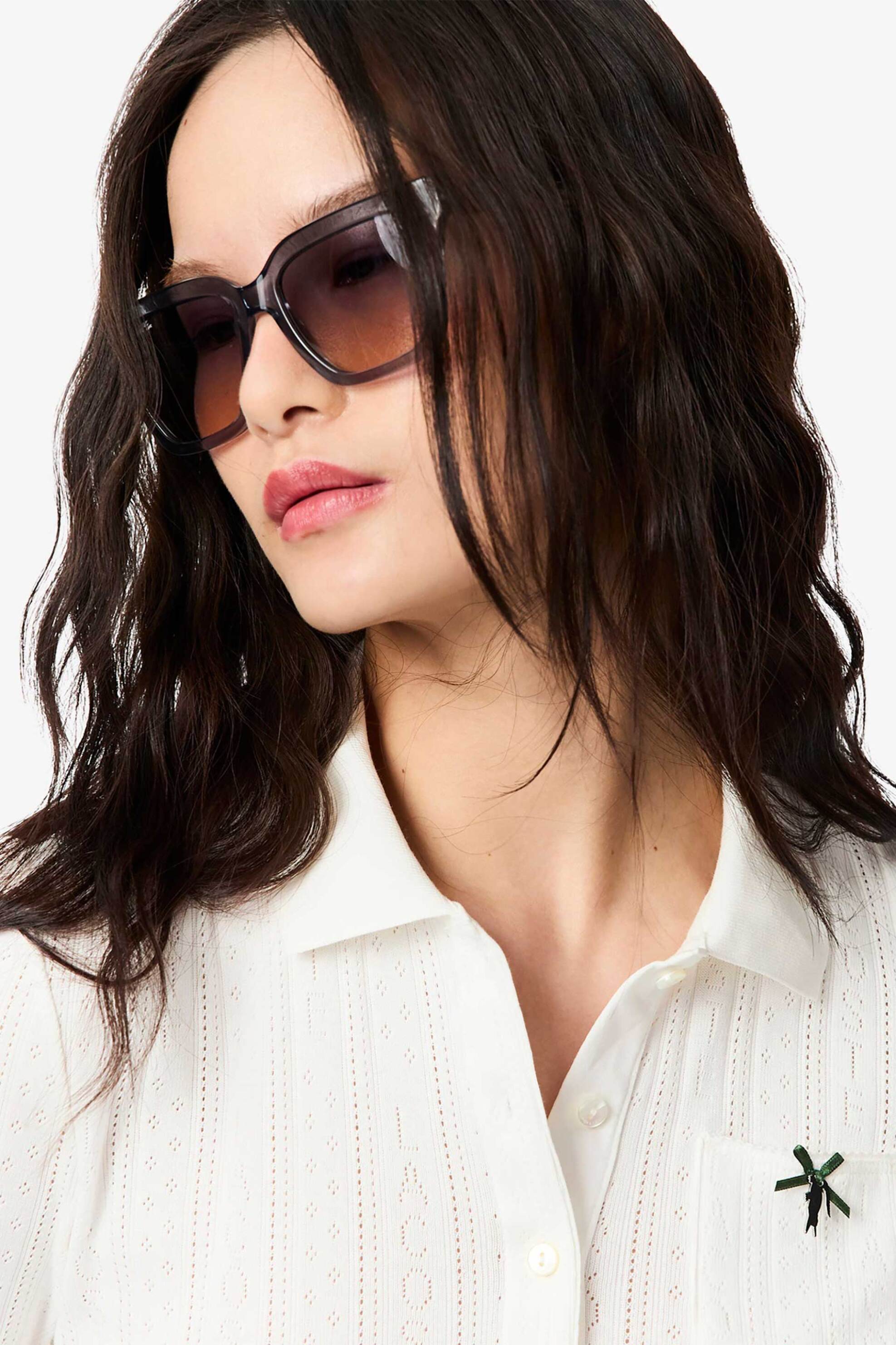 Lacoste γυναικεία πλεκτή μπλούζα πόλο με διάτρητο κεντητό σχέδιο Slim Fit - DF5296-00 Λευκό φωτογραφία