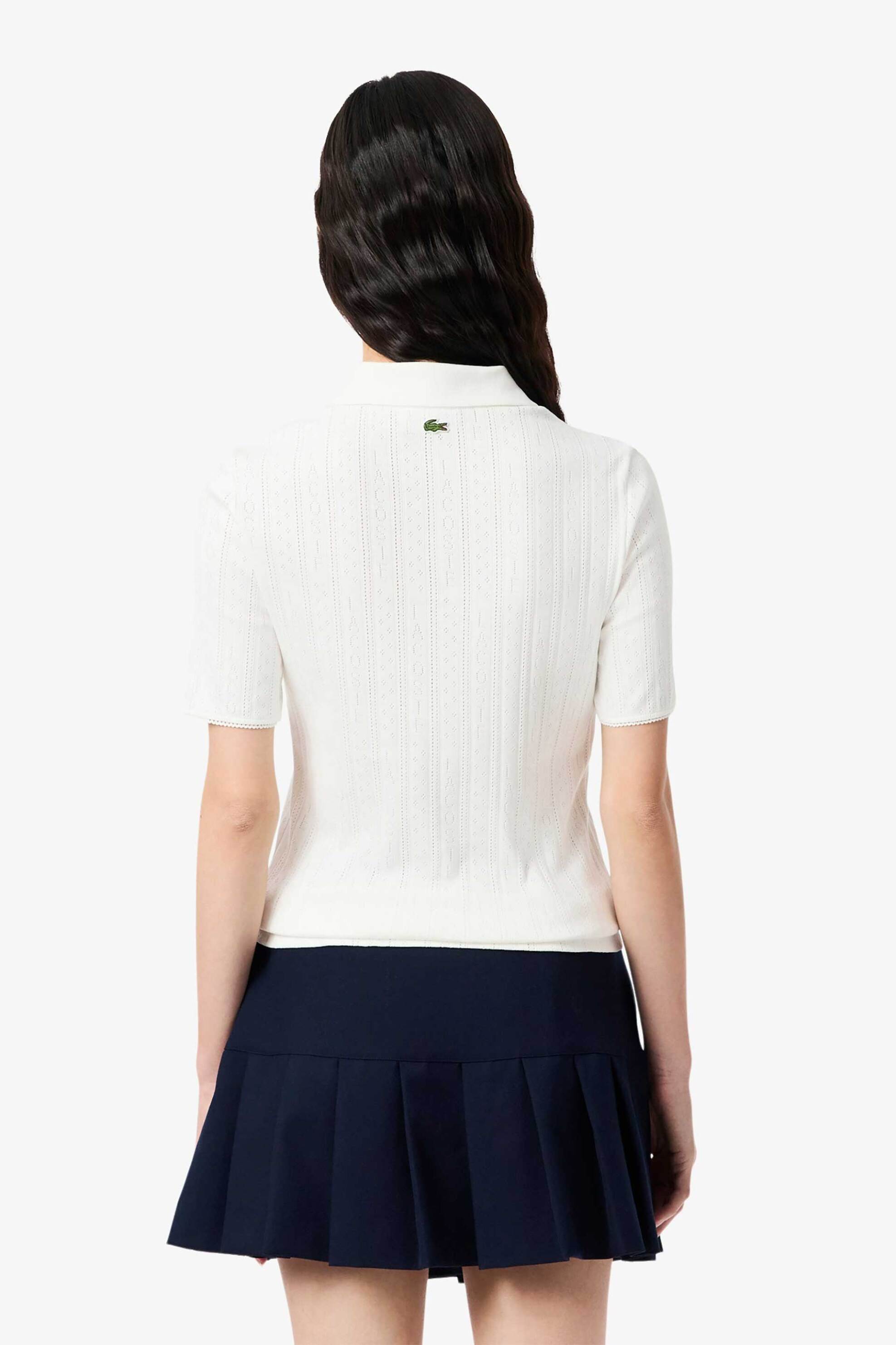 Lacoste γυναικεία πλεκτή μπλούζα πόλο με διάτρητο κεντητό σχέδιο Slim Fit - DF5296-00 Λευκό φωτογραφία