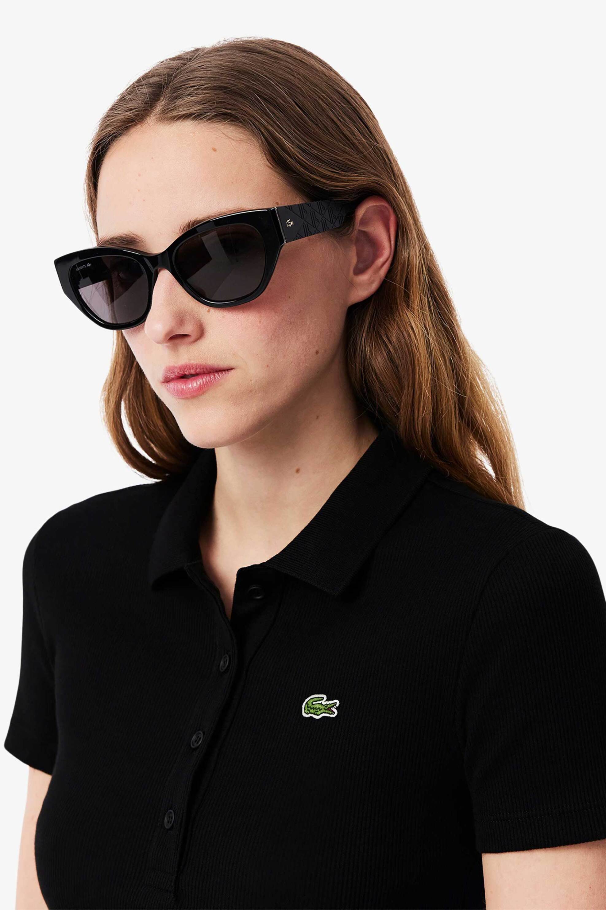 Lacoste γυναικεία μπλούζα πόλο ribbed με κεντημένο λογότυπο Slim Fit - DF5377 Μαύρο φωτογραφία