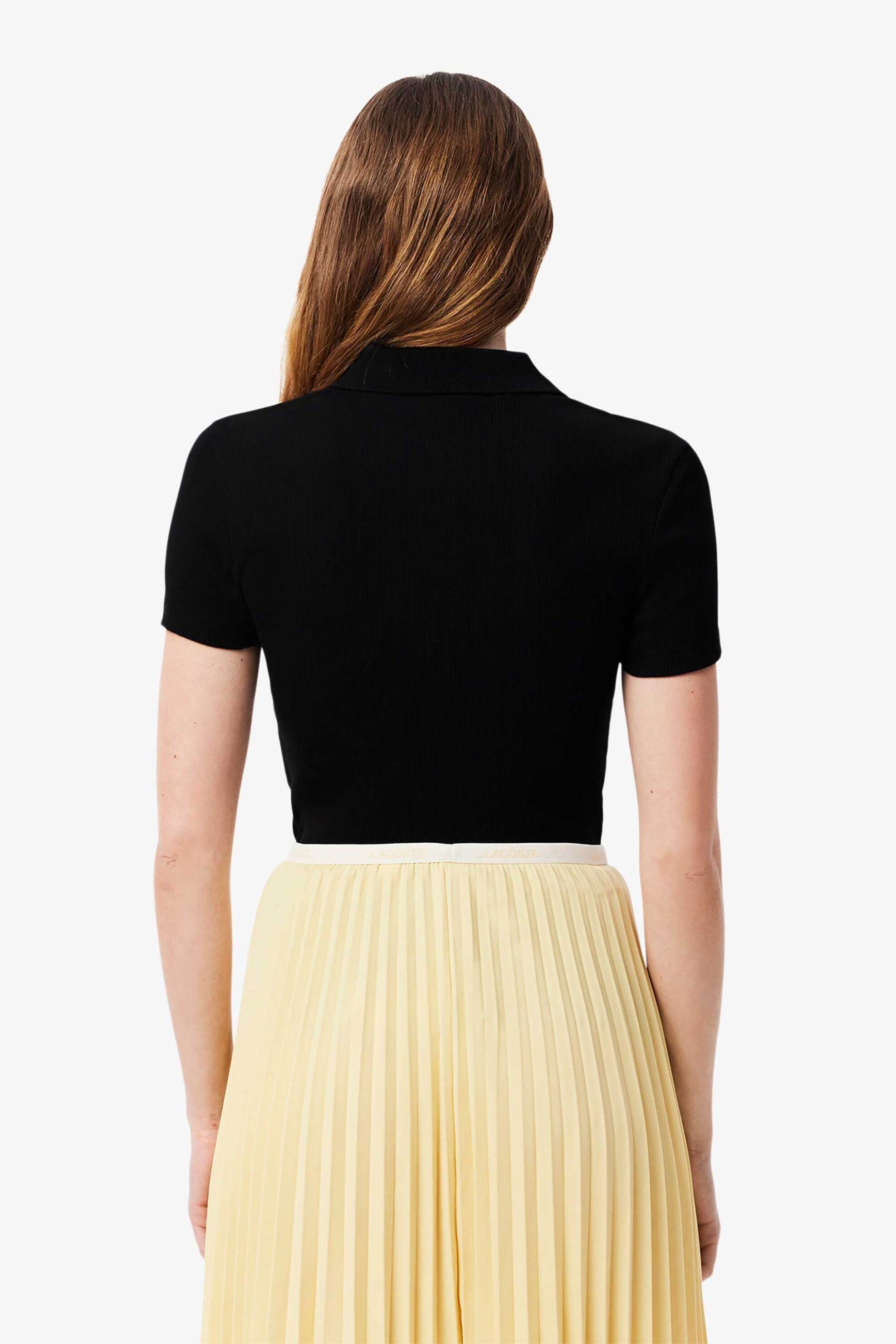 Lacoste γυναικεία μπλούζα πόλο ribbed με κεντημένο λογότυπο Slim Fit - DF5377 Μαύρο φωτογραφία