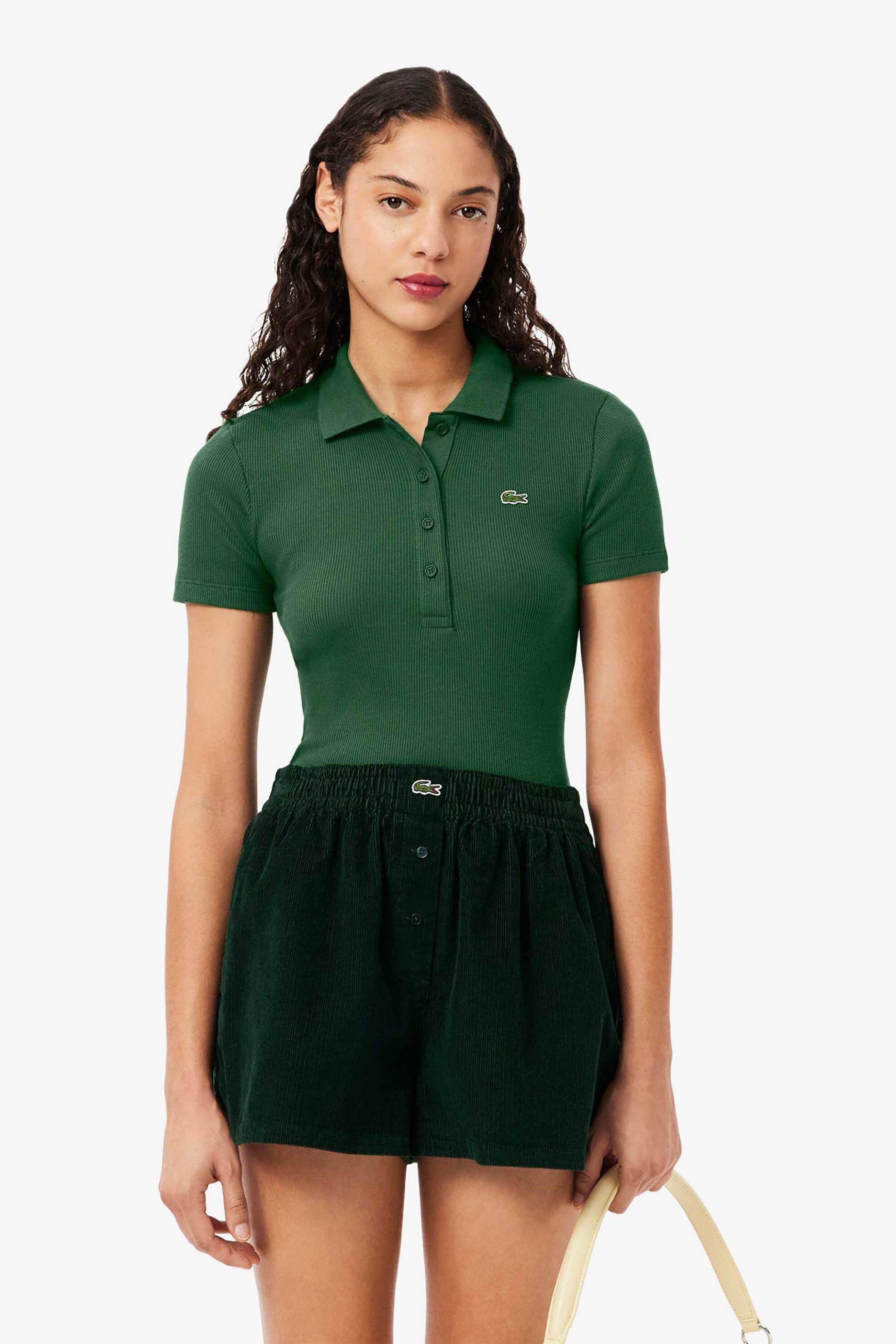 Lacoste Lacoste γυναικεία μπλούζα πόλο ribbed με κεντημένο λογότυπο Slim Fit - DF5377 Πράσινο Σκούρο
