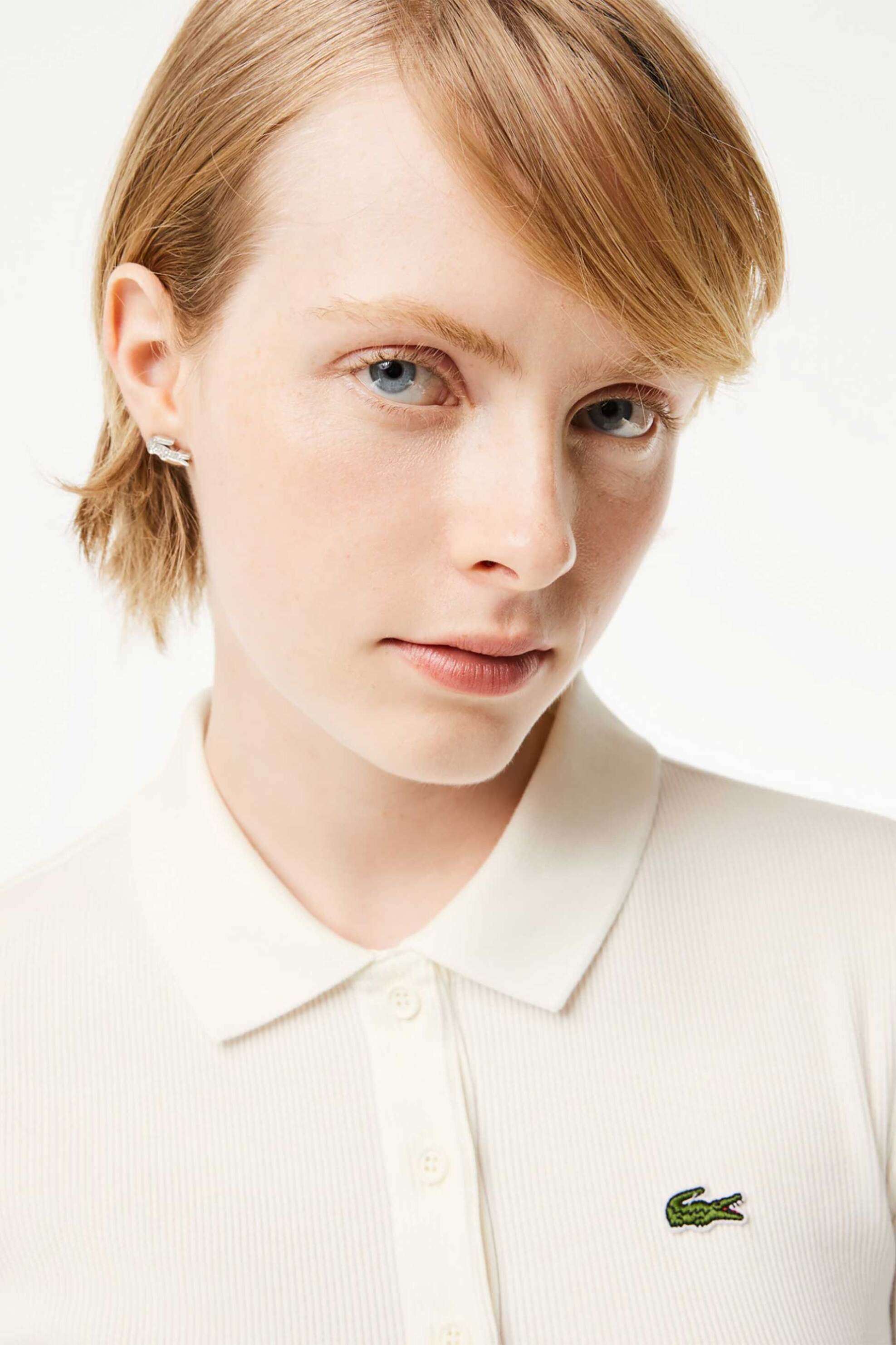 Lacoste γυναικεία μπλούζα πόλο ribbed με κεντημένο λογότυπο Slim Fit - DF5377 Λευκό φωτογραφία