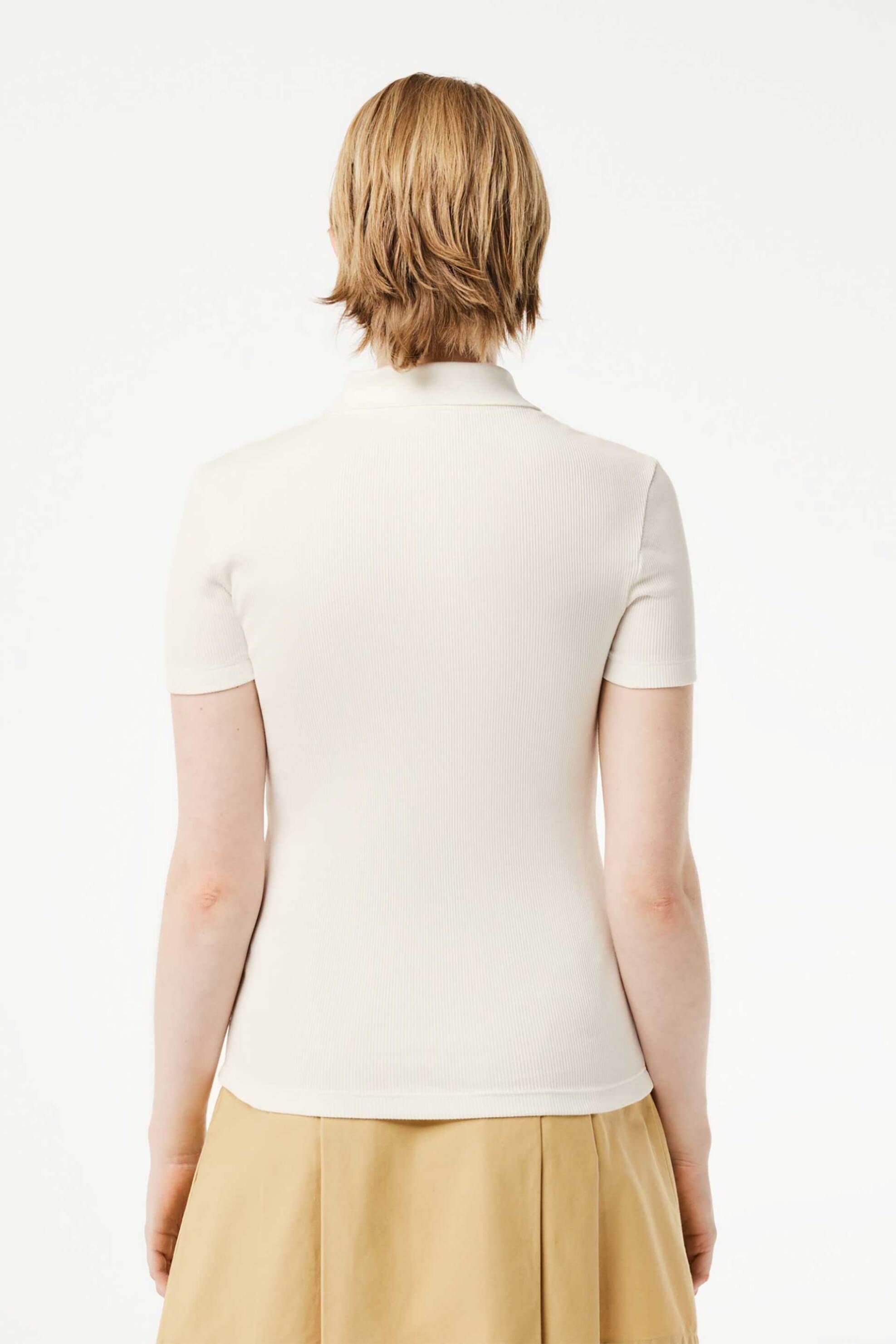 Lacoste γυναικεία μπλούζα πόλο ribbed με κεντημένο λογότυπο Slim Fit - DF5377 Λευκό φωτογραφία