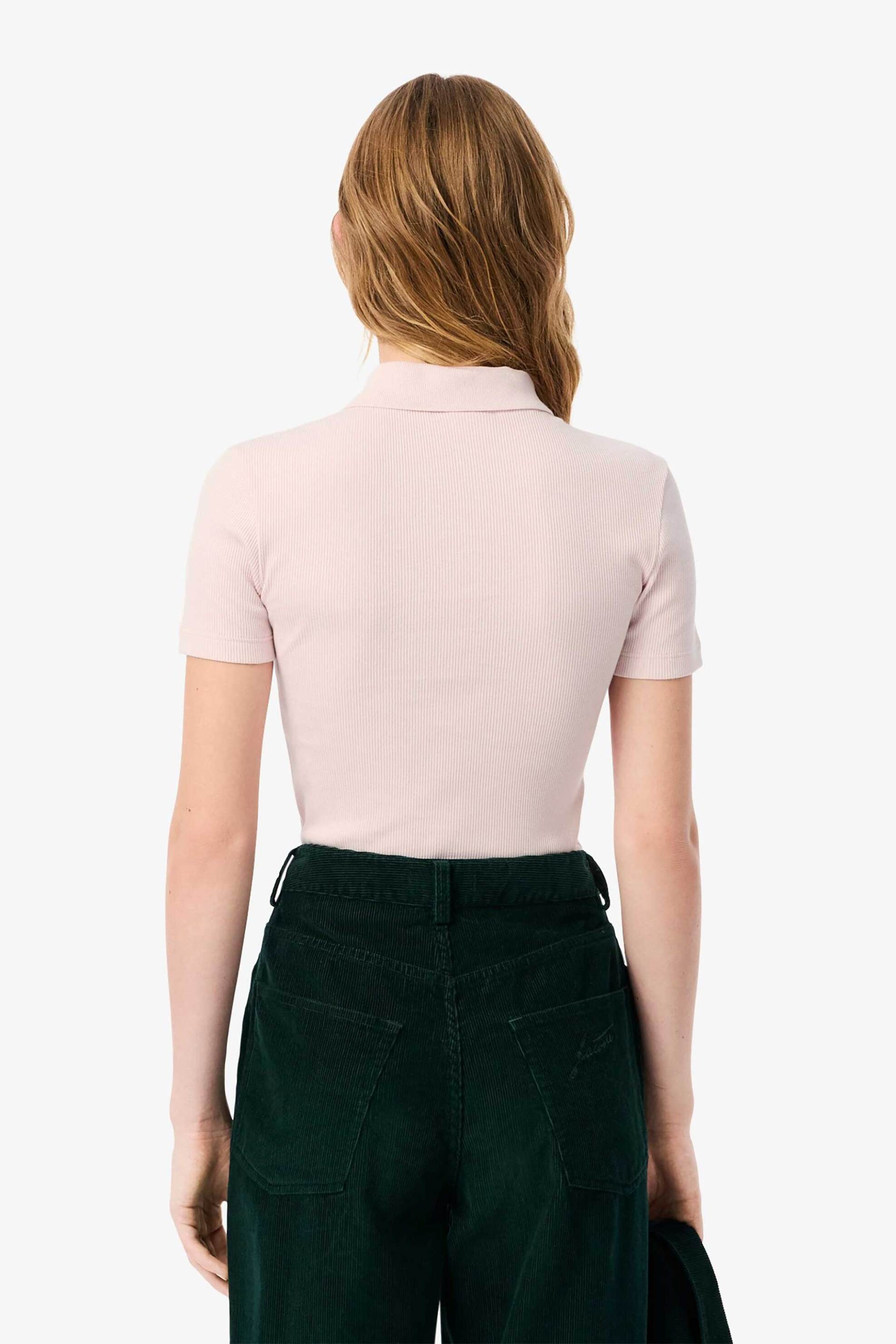 Lacoste γυναικεία μπλούζα πόλο ribbed με κεντημένο λογότυπο Slim Fit - DF5377 Ροζ Ανοιχτό φωτογραφία