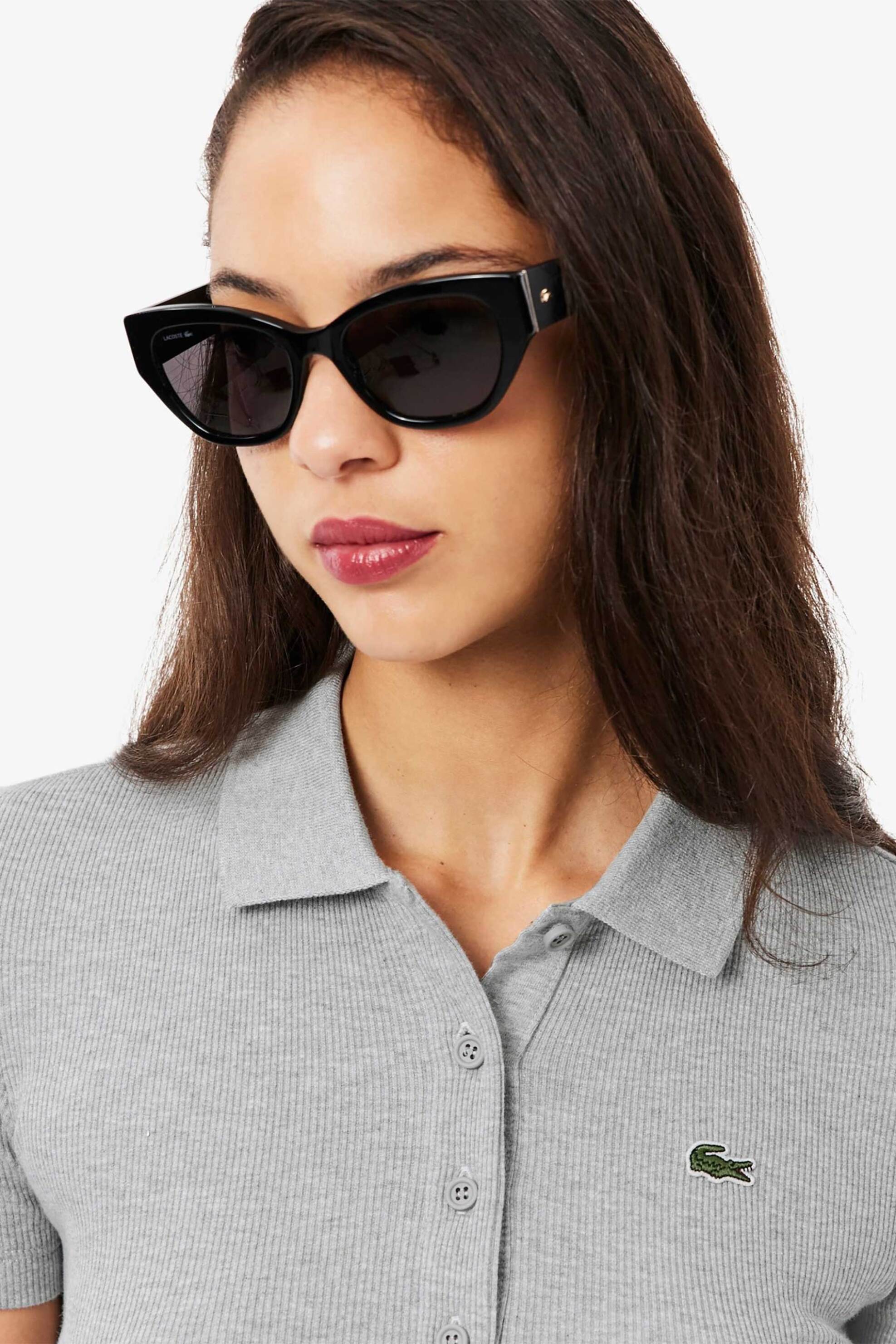 Lacoste γυναικεία μπλούζα πόλο ribbed με κεντημένο λογότυπο Slim Fit - DF5377 Γκρι φωτογραφία