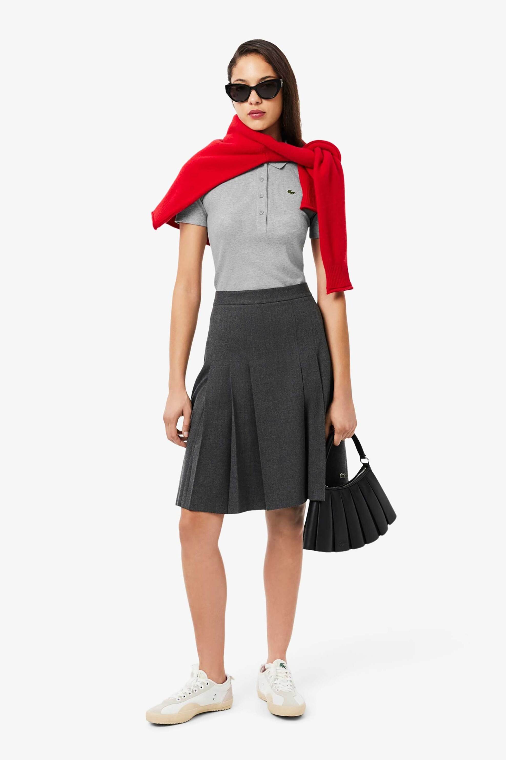 Lacoste γυναικεία μπλούζα πόλο ribbed με κεντημένο λογότυπο Slim Fit - DF5377 Γκρι φωτογραφία