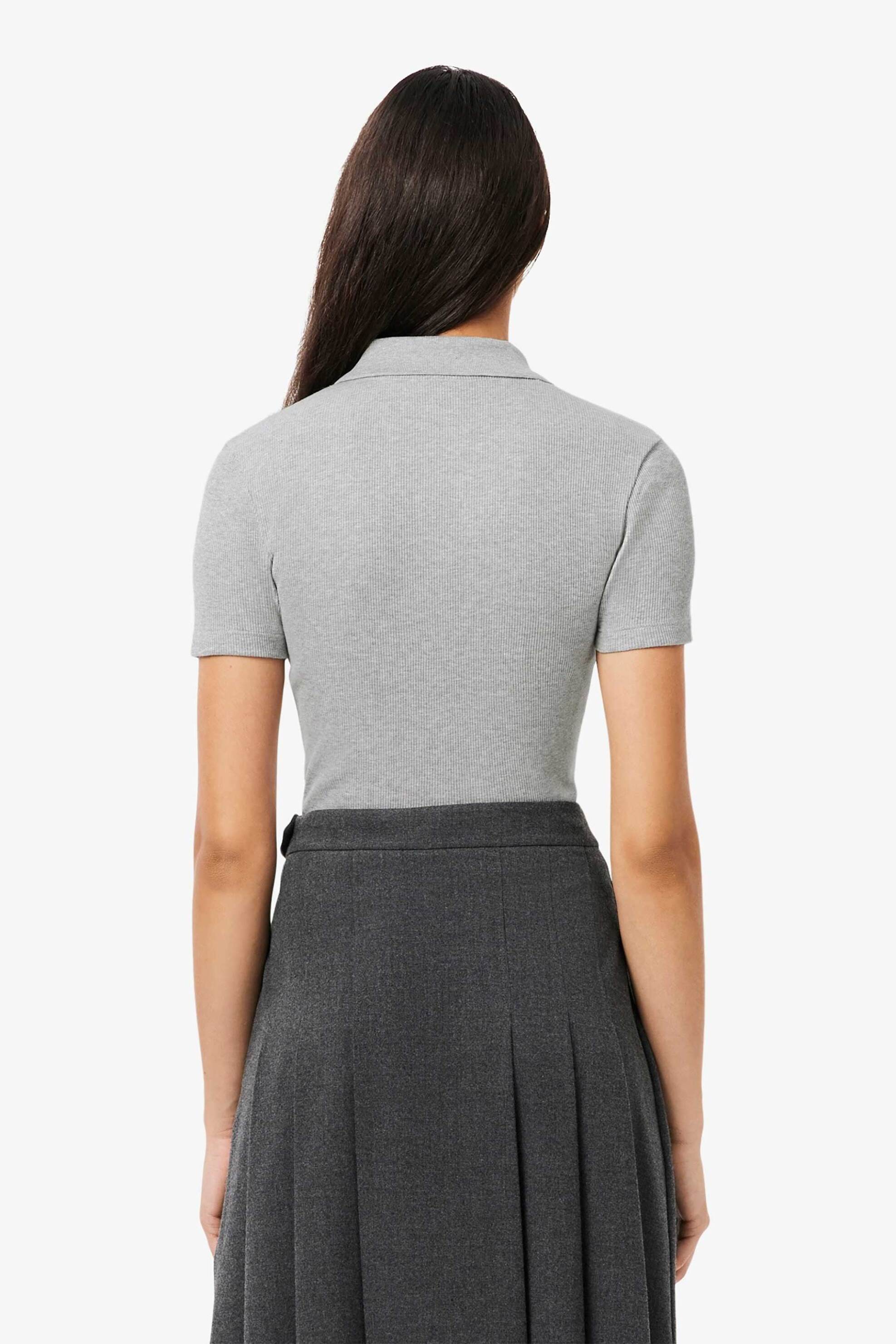 Lacoste γυναικεία μπλούζα πόλο ribbed με κεντημένο λογότυπο Slim Fit - DF5377 Γκρι φωτογραφία
