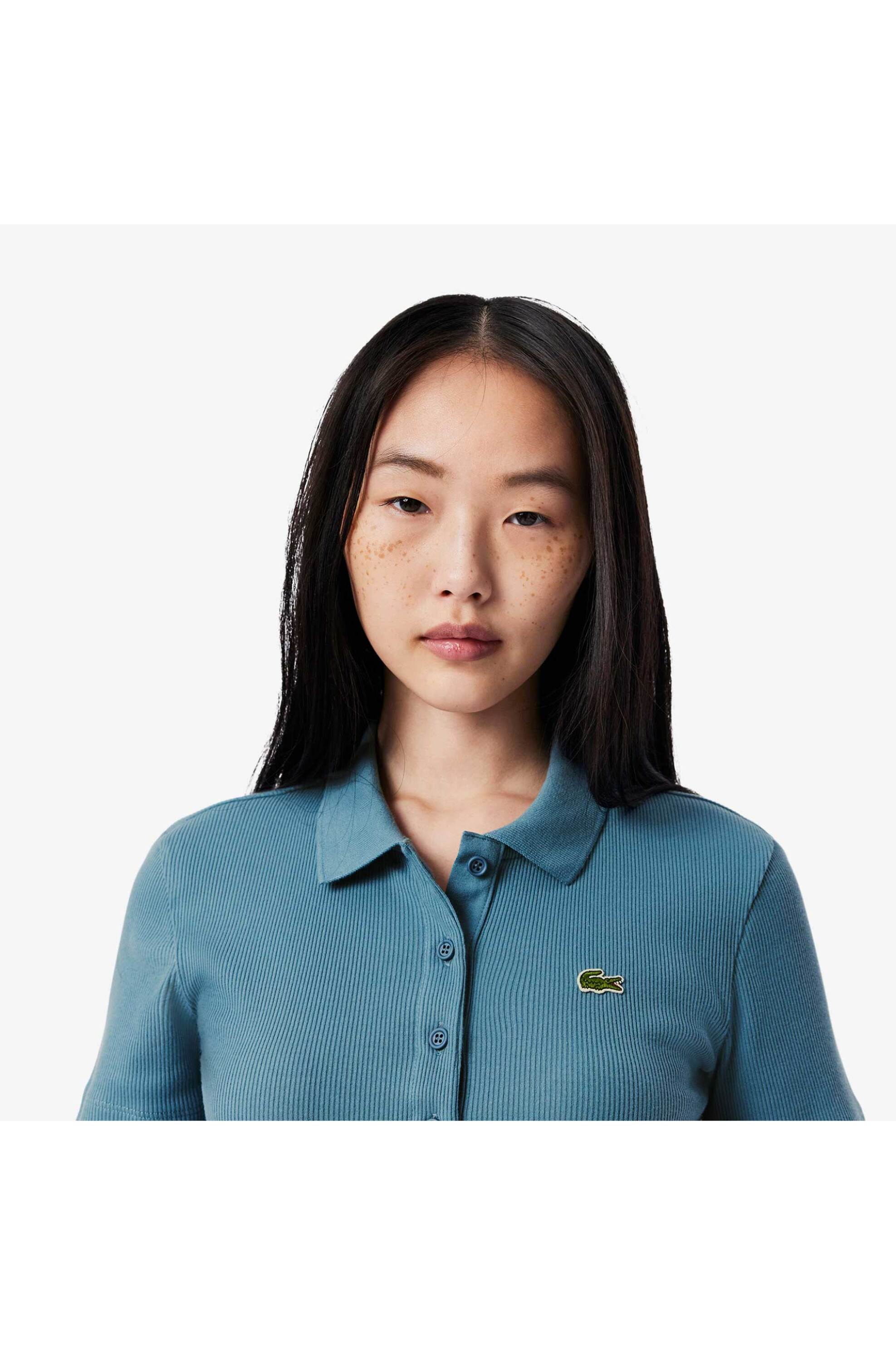 Lacoste γυναικεία μπλούζα πόλο ribbed με κεντημένο λογότυπο Slim Fit - DF5377 Μπλε Ανοιχτό φωτογραφία