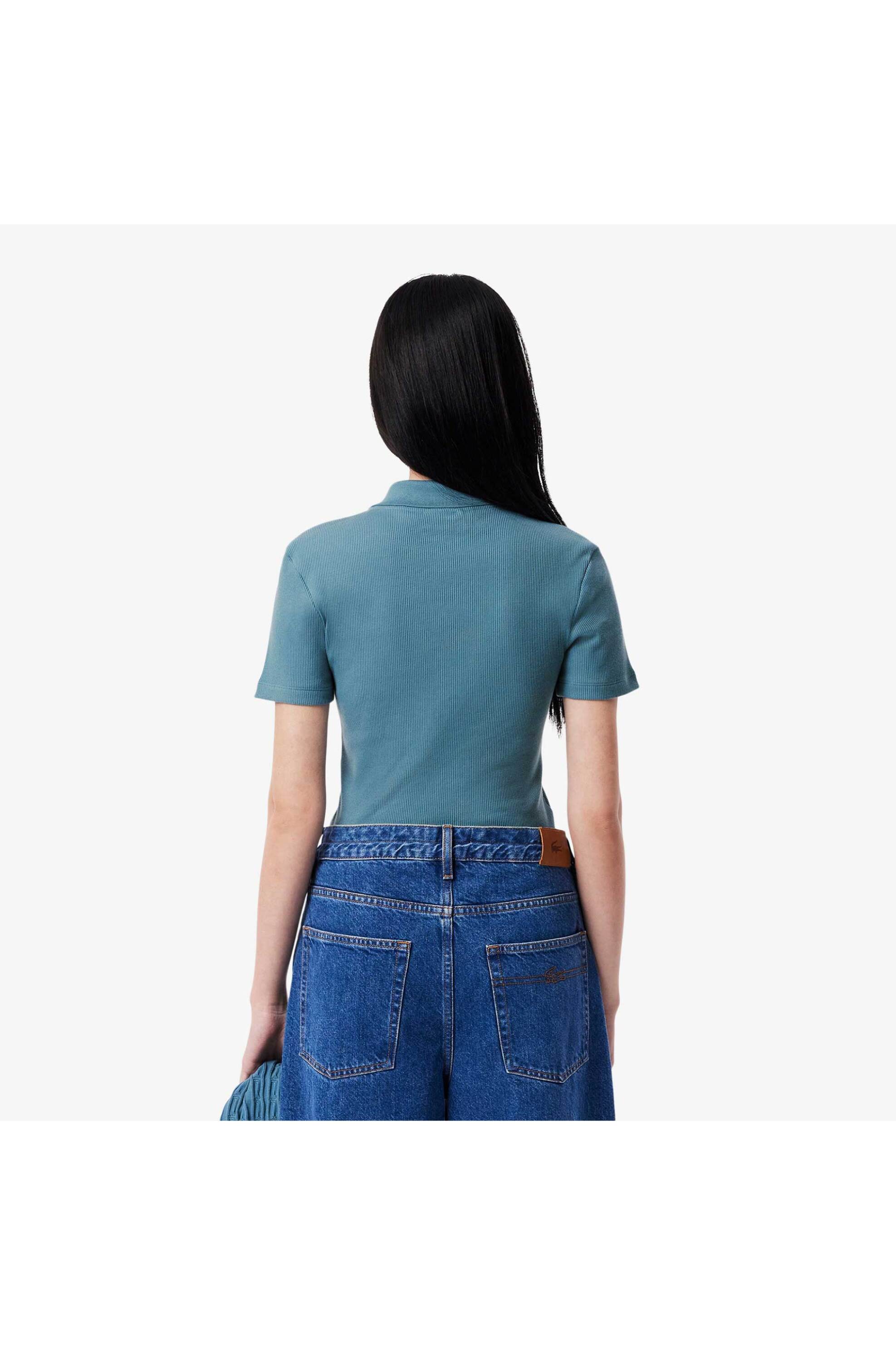 Lacoste γυναικεία μπλούζα πόλο ribbed με κεντημένο λογότυπο Slim Fit - DF5377 Μπλε Ανοιχτό φωτογραφία