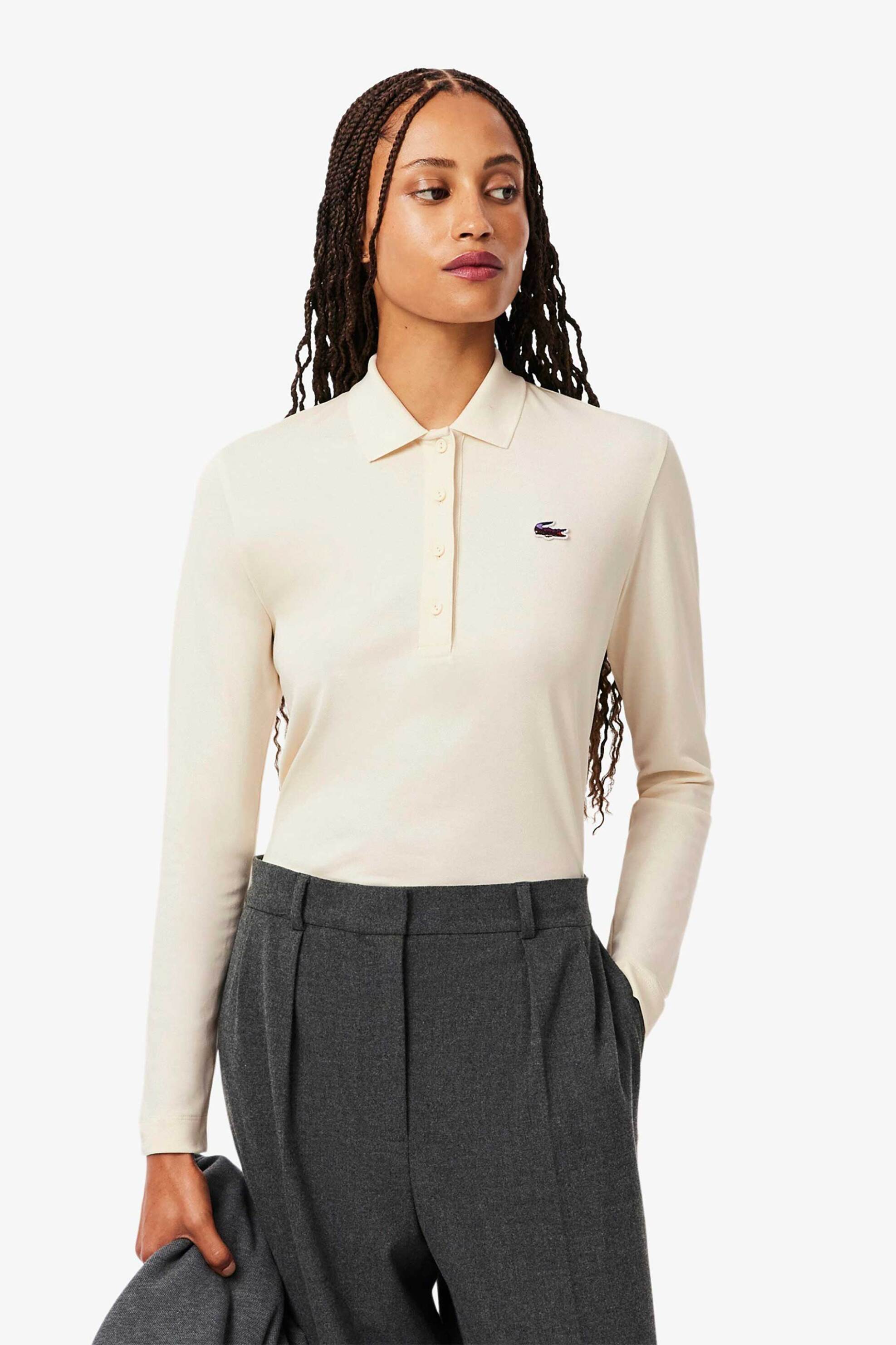 Lacoste γυναικεία μπλούζα πόλο με κεντημένο λογότυπο Regular Straight Fit - DF6243-00 Εκρού
