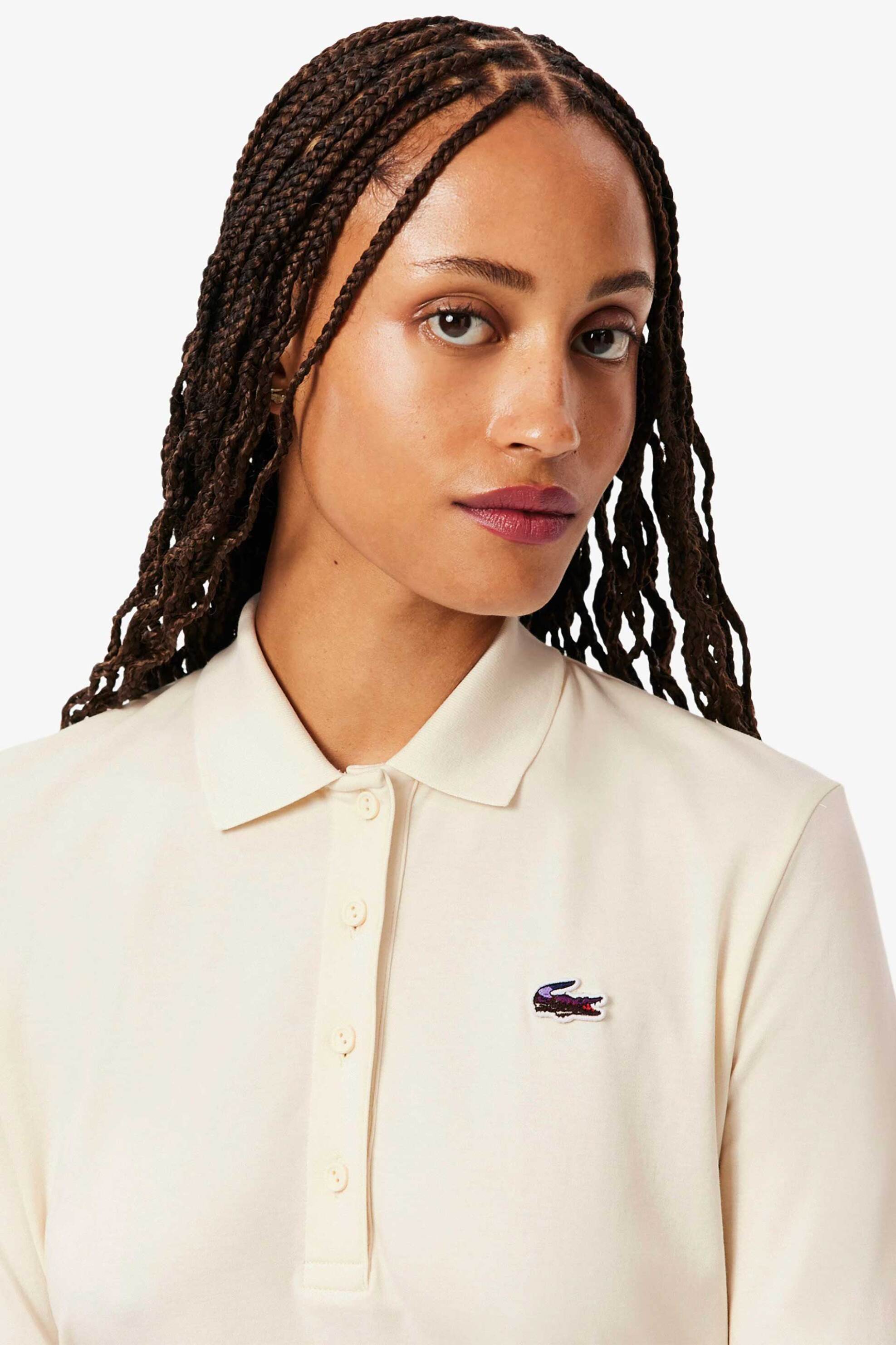 Lacoste γυναικεία μπλούζα πόλο με κεντημένο λογότυπο Regular Straight Fit - DF6243-00 Εκρού