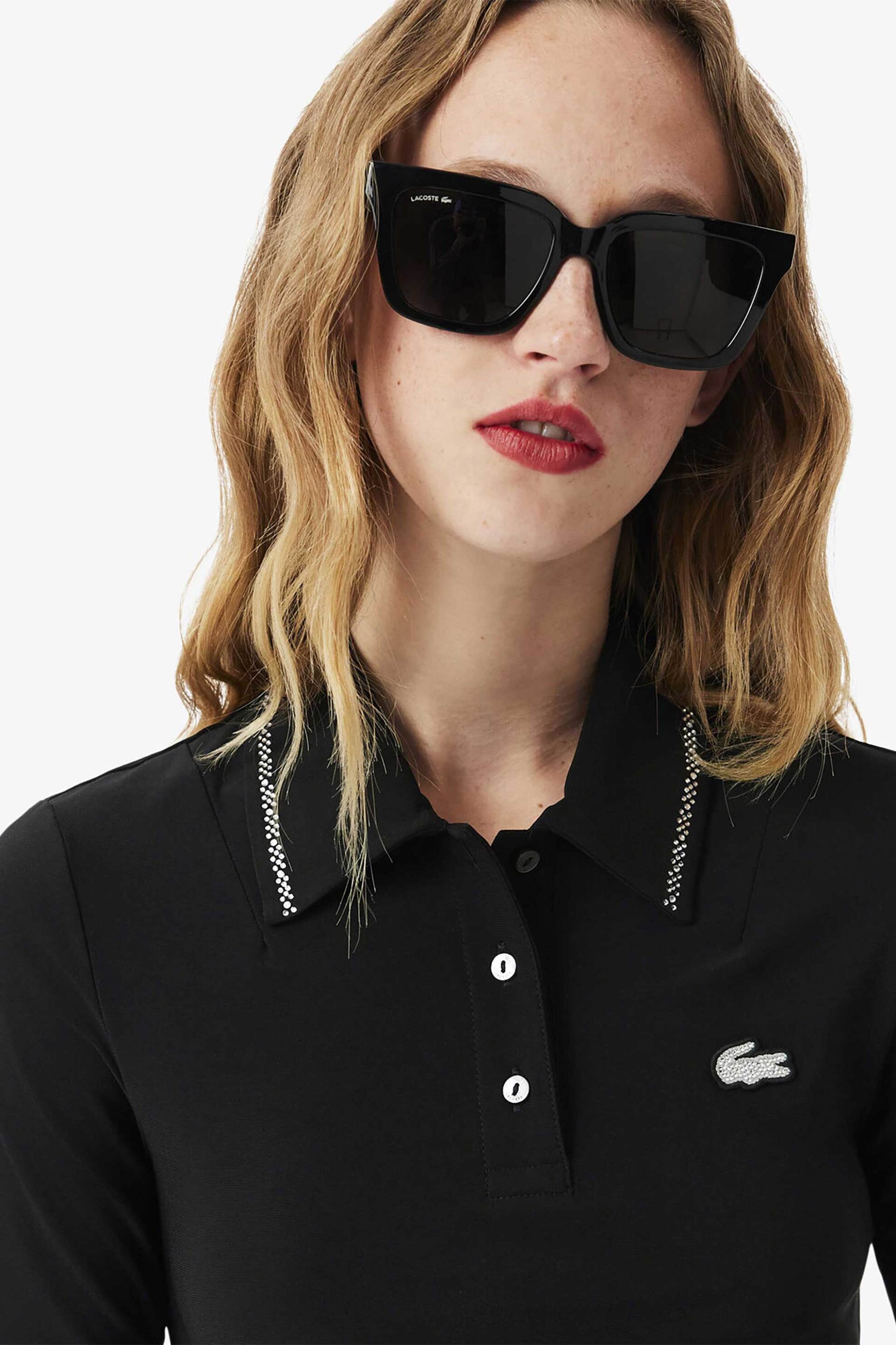 Lacoste γυναικεία μπλούζα πόλο κοντομάνικη με διακοσμητικά στρας Slim Fit - DF6262-00 Μαύρο φωτογραφία