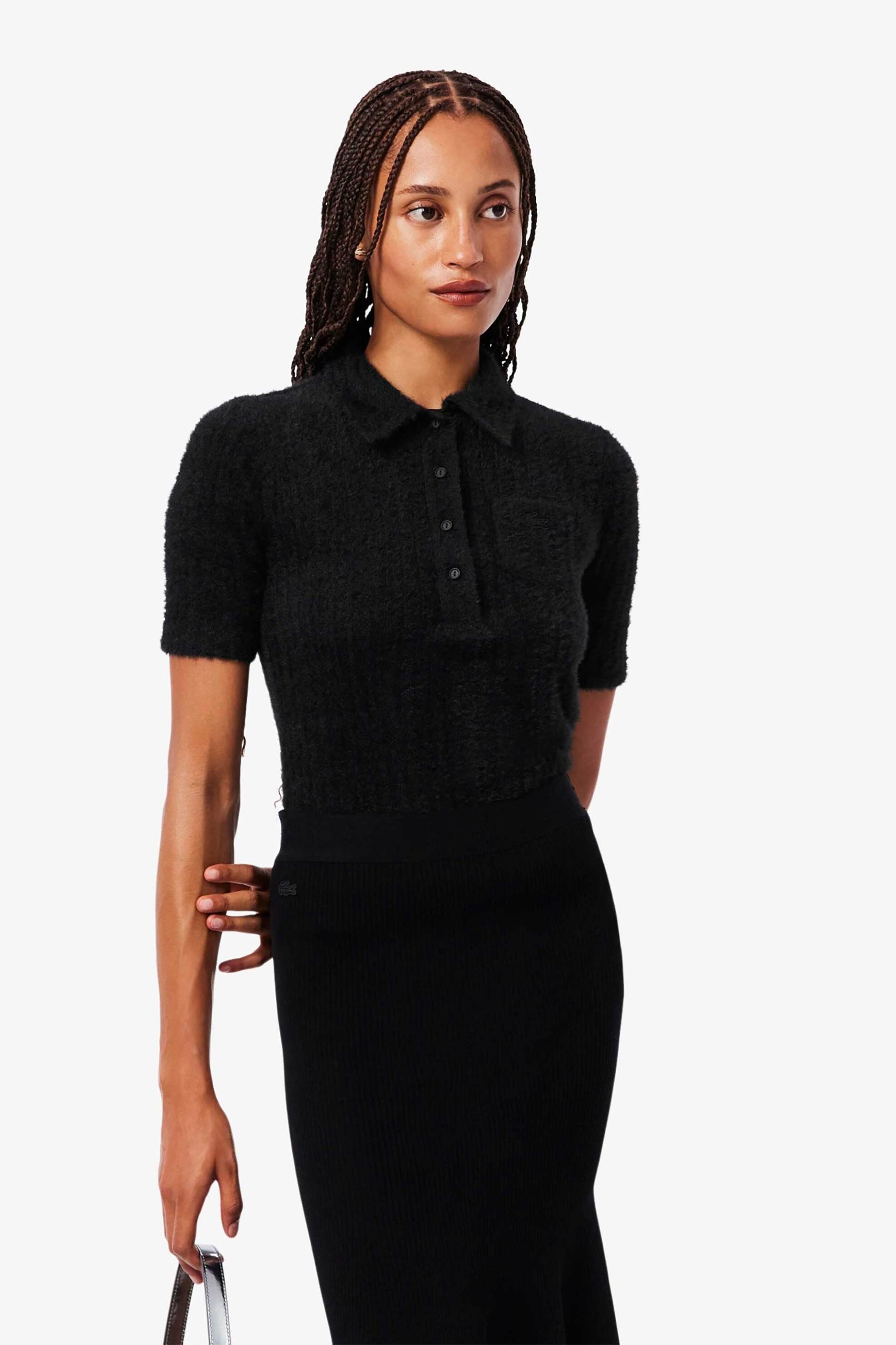 Lacoste γυναικείο mini φόρεμα πόλο με fuzzy rib knit Slim Fit - DF8041-00 Μαύρο