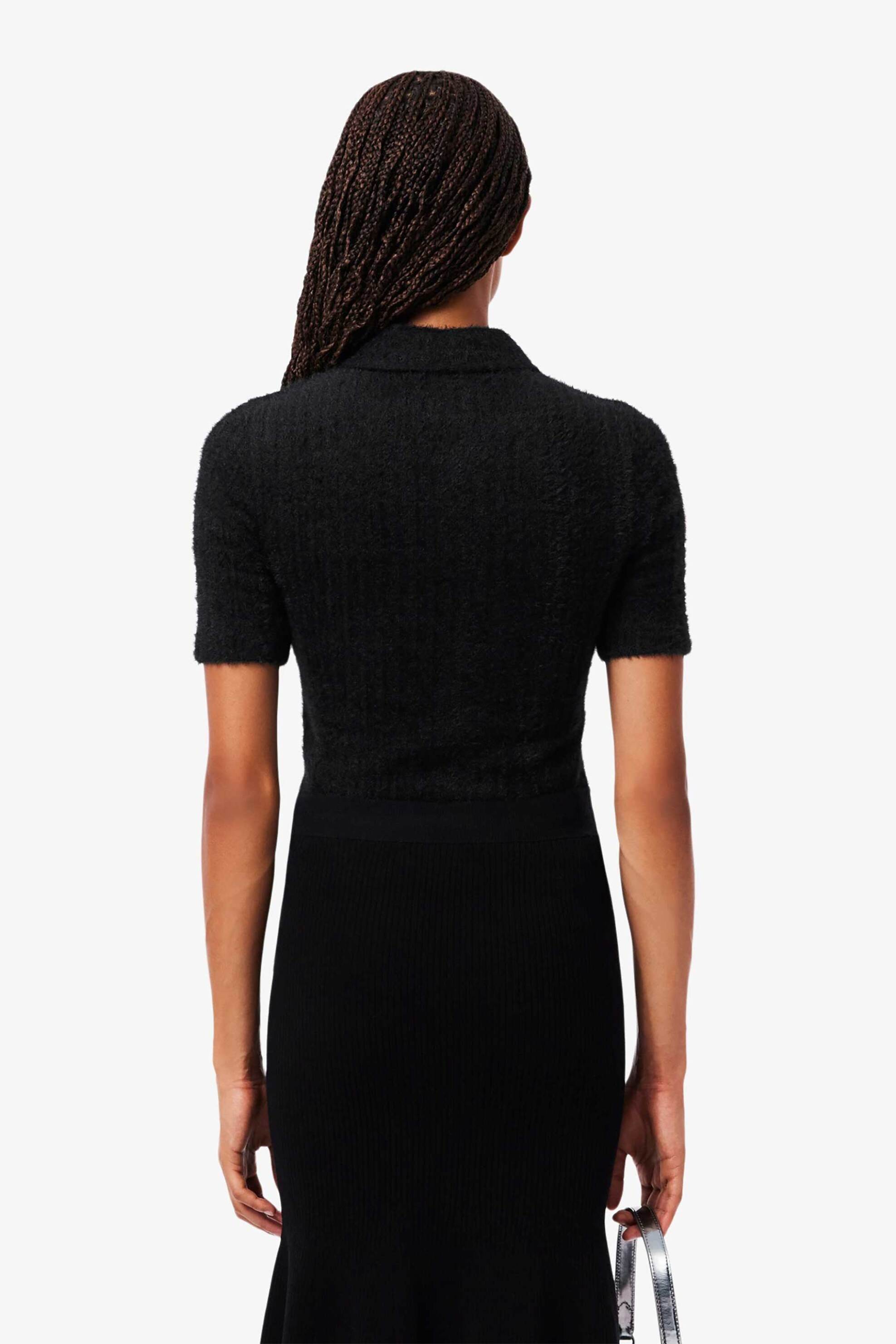 LACOSTE Lacoste γυναικείο mini φόρεμα πόλο με fuzzy rib knit Slim Fit - DF8041-00 Μαύρο - 4