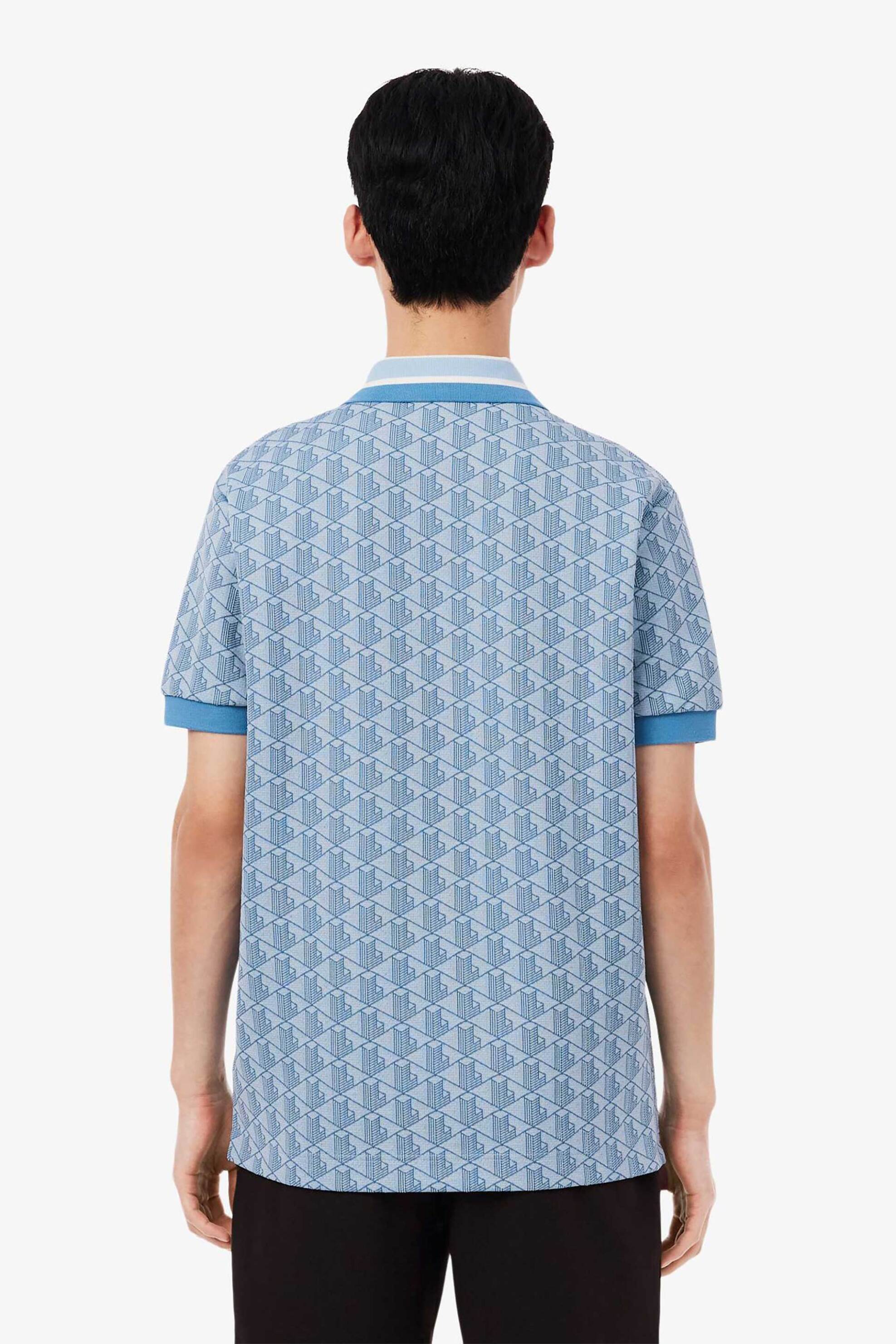 Lacoste Ανδρική Μπλούζα Πόλο με All-Over Monogram Classic Fit - Dh1417 Μπλε Ανοιχτό