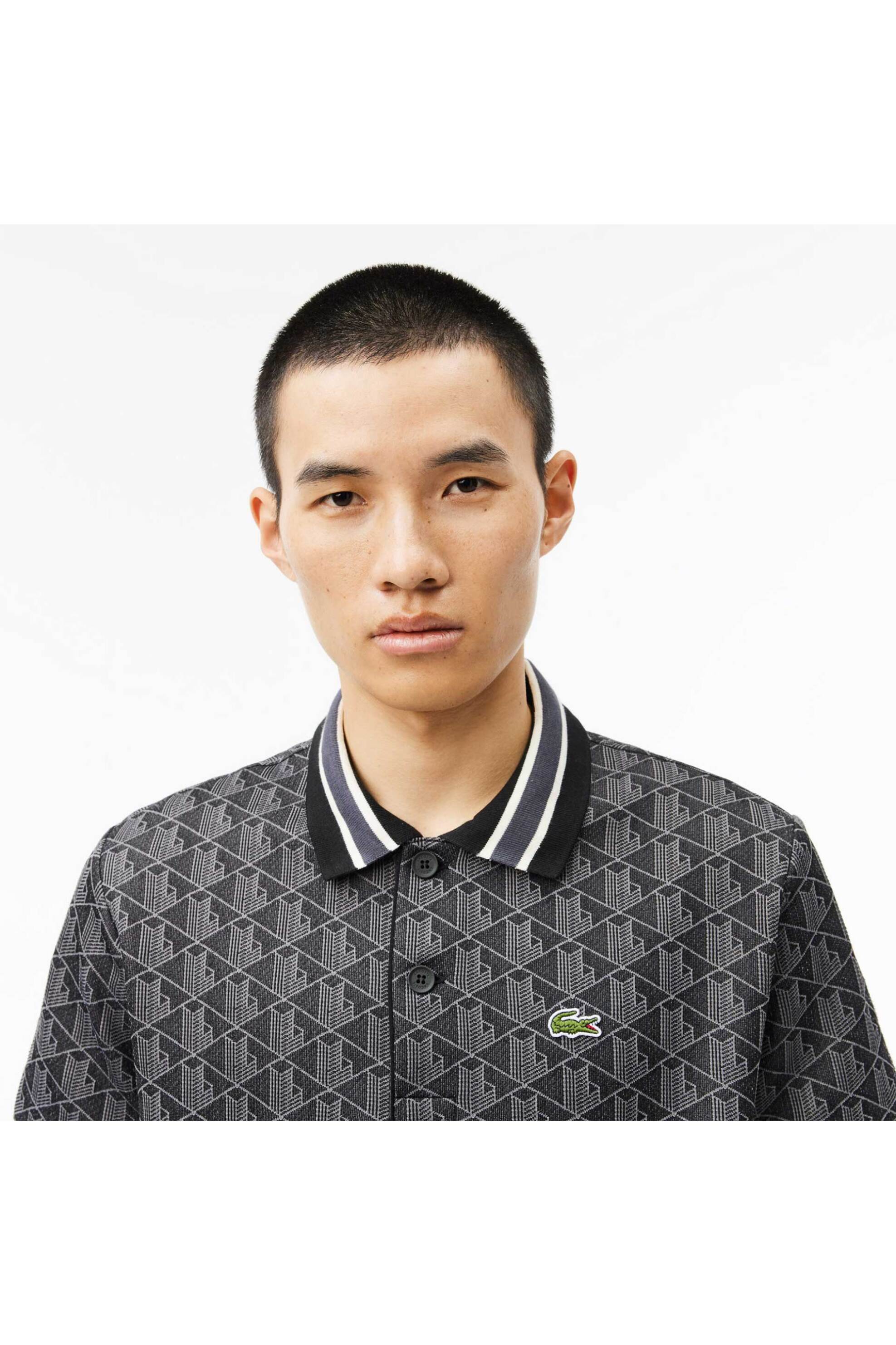 Lacoste ανδρική μπλούζα πόλο με all-over monogram Classic Fit - DH1417 Μαύρο φωτογραφία