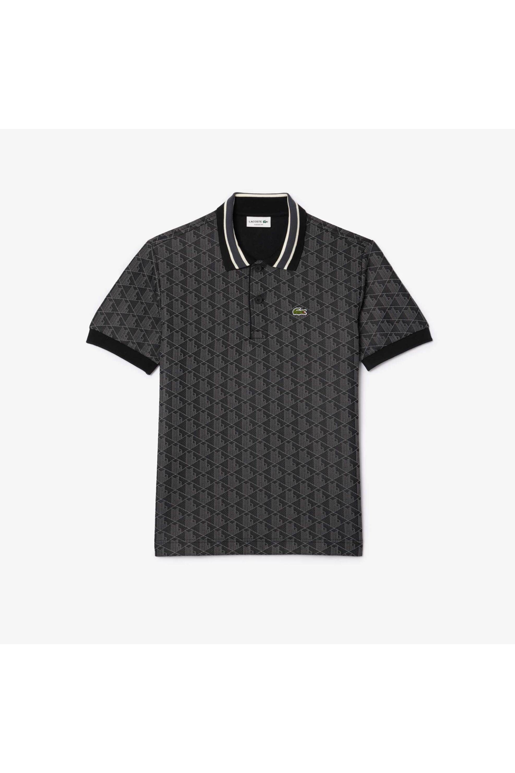 Lacoste ανδρική μπλούζα πόλο με all-over monogram Classic Fit - DH1417 Μαύρο φωτογραφία