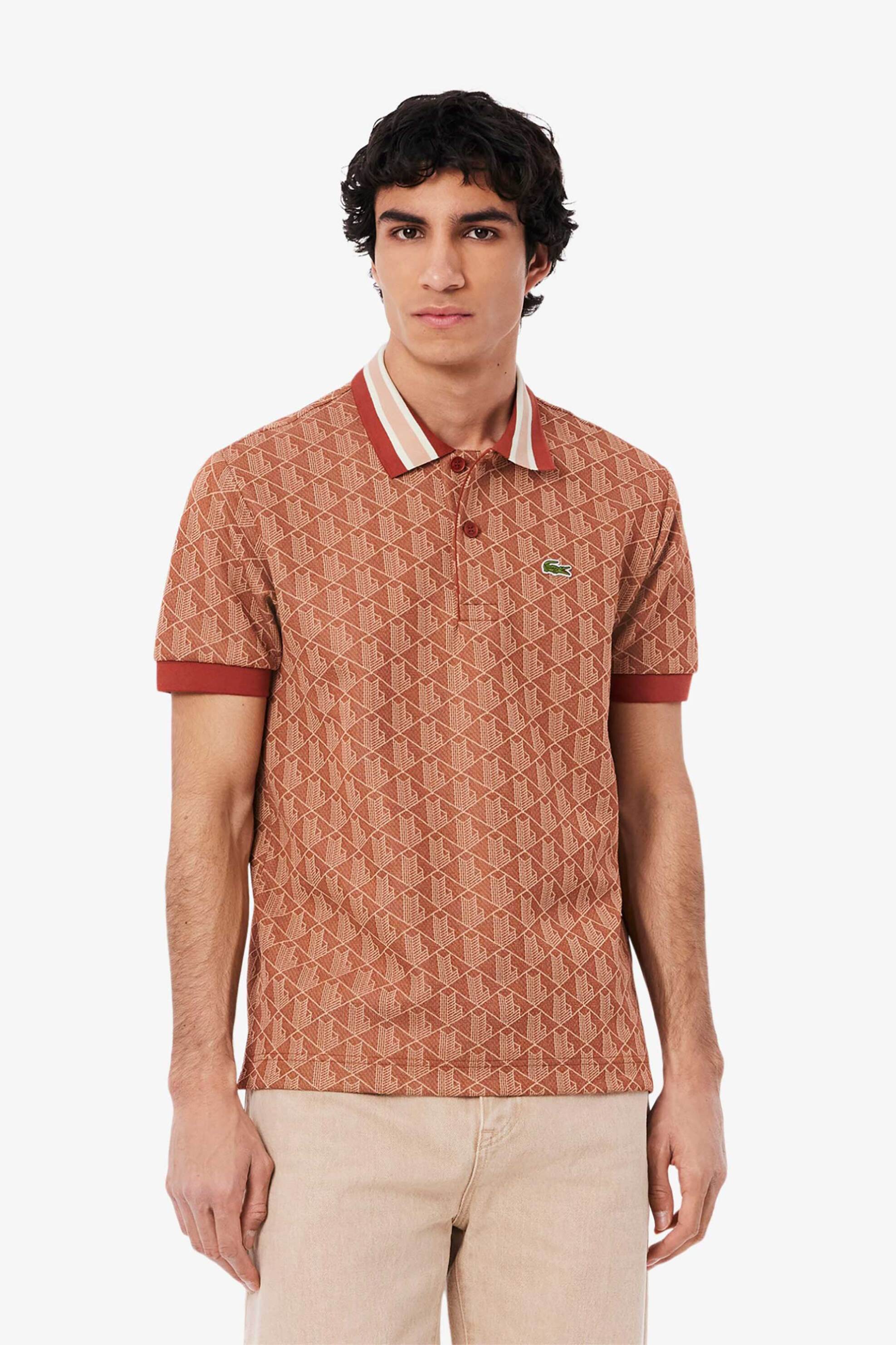 Lacoste ανδρική μπλούζα πόλο με all-over monogram Classic Fit - DH1417 Κεραμιδί