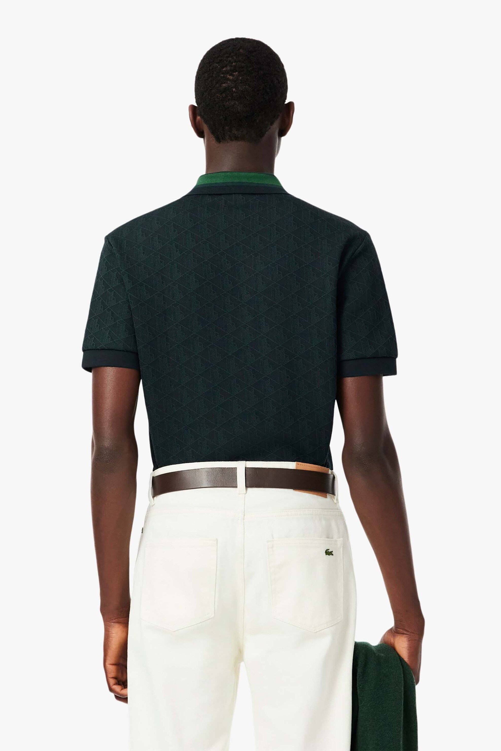 Lacoste Ανδρική Μπλούζα Πόλο με All-Over Monogram Classic Fit - Dh1417 Πράσινο Σκούρο
