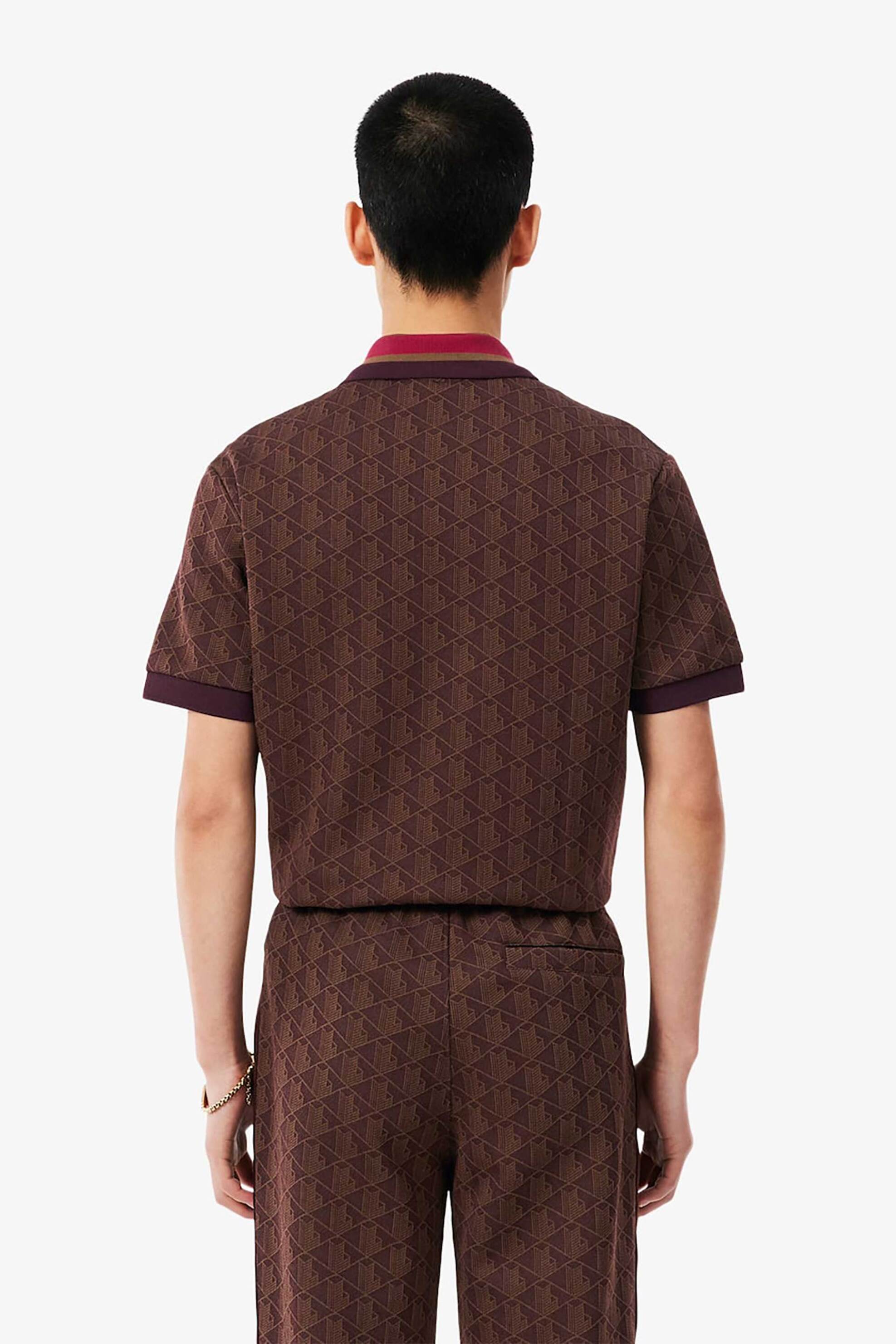 Lacoste Ανδρική Μπλούζα Πόλο με All-Over Monogram Classic Fit - Dh1417 Καφέ Σκούρο