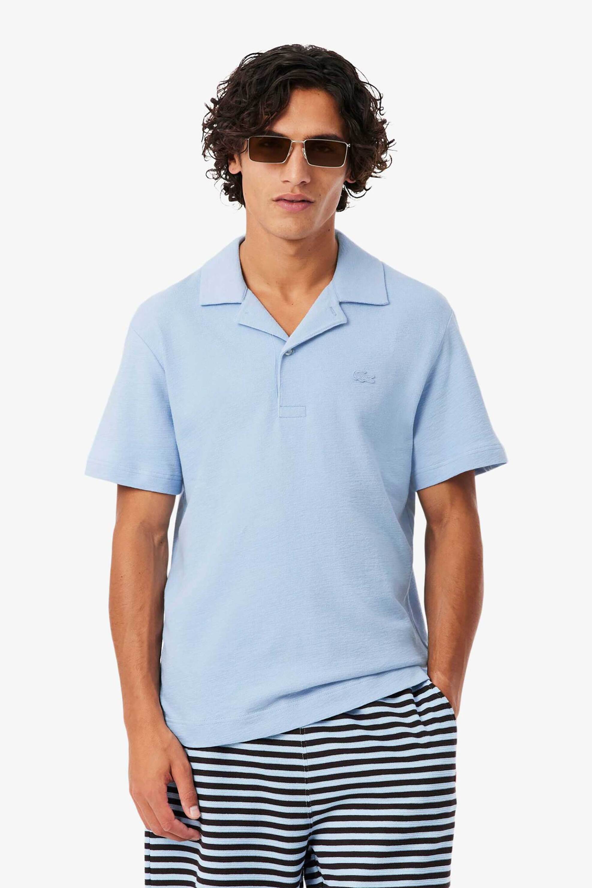 Lacoste ανδρική μπλούζα πόλο textured με λογότυπο Classic Fit - DH1969 Μπλε Ανοιχτό