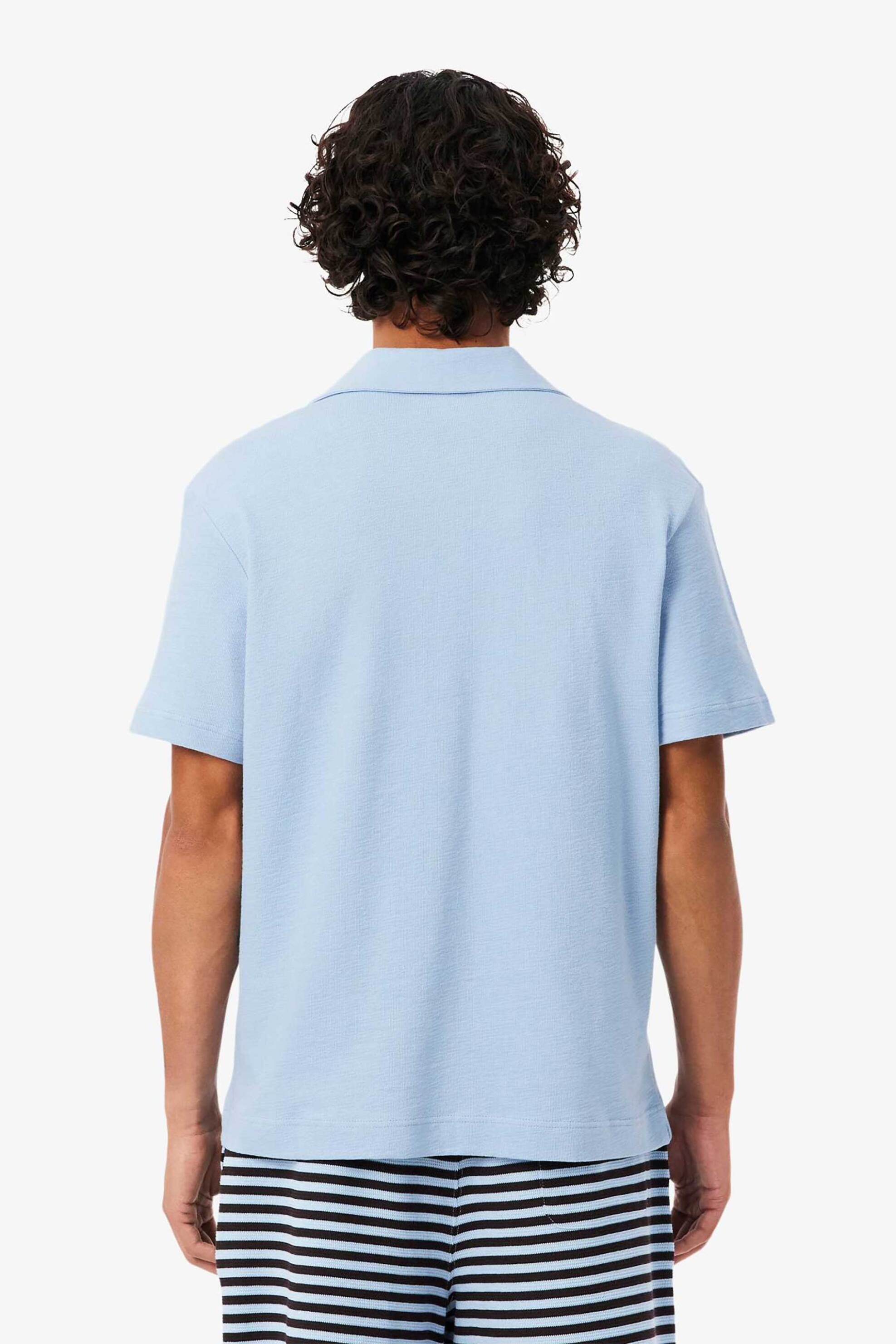 Lacoste Ανδρική Μπλούζα Πόλο Textured με Λογότυπο Classic Fit - Dh1969 Μπλε Ανοιχτό