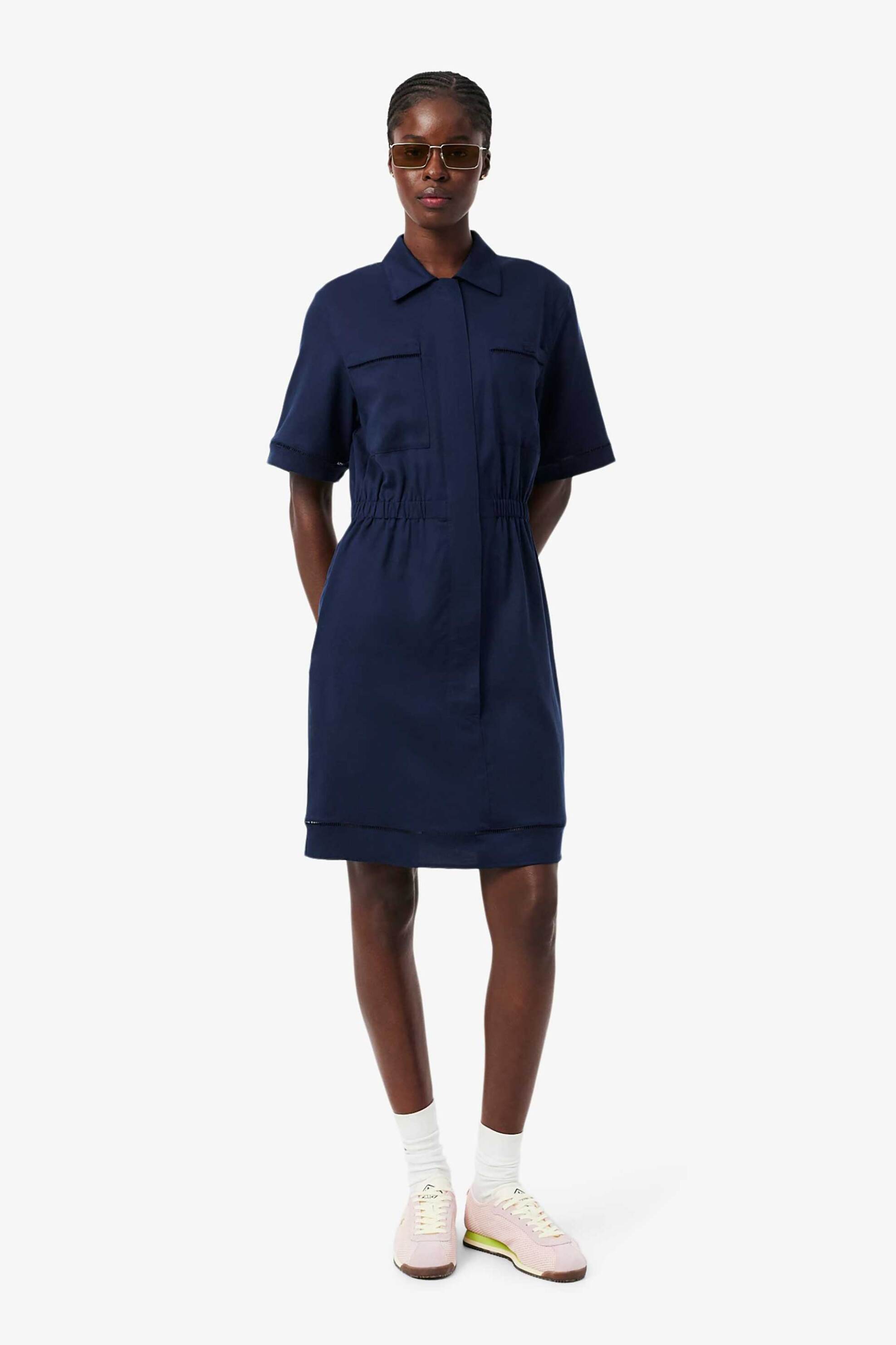 Lacoste γυναικείο mini φόρεμα σεμιζιέ με τσέπες και λογότυπο Regular Straight Fit - EF0201 Μπλε Σκούρο
