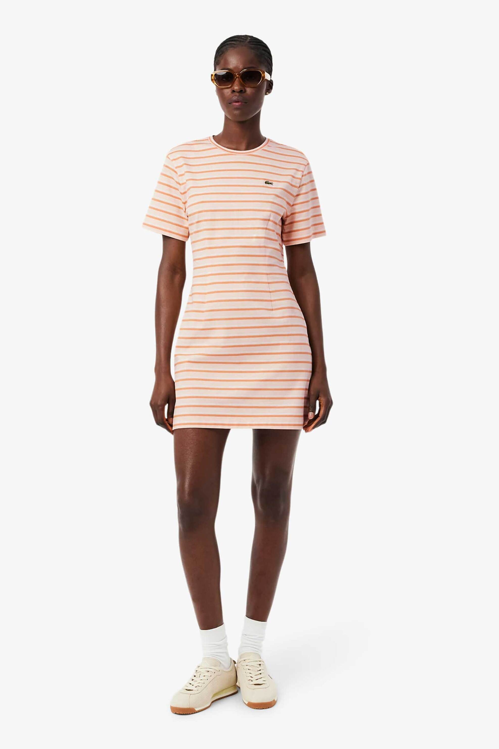 Lacoste γυναικείο mini φόρεμα με ριγέ σχέδιο και λογότυπο Slim Fit - EF0263 Σομόν