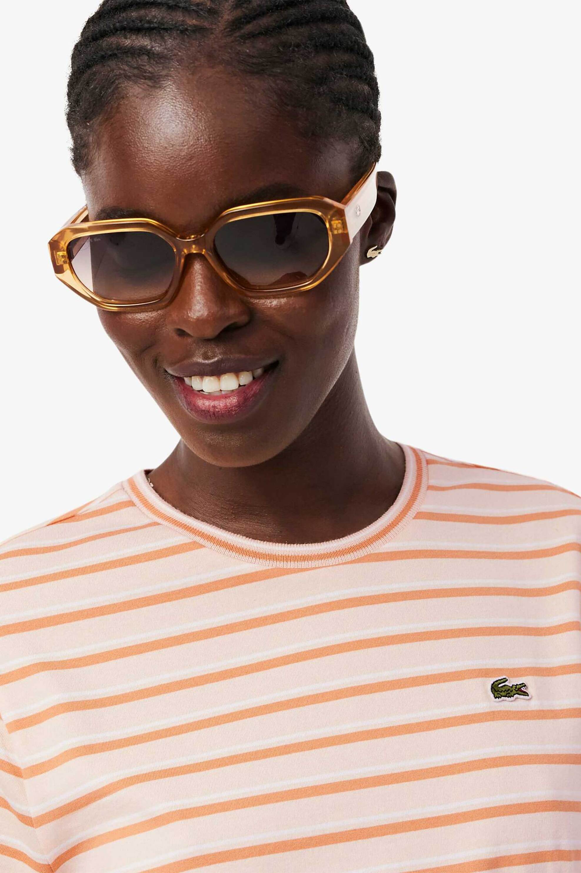 Lacoste γυναικείο mini φόρεμα με ριγέ σχέδιο και λογότυπο Slim Fit - EF0263 Σομόν