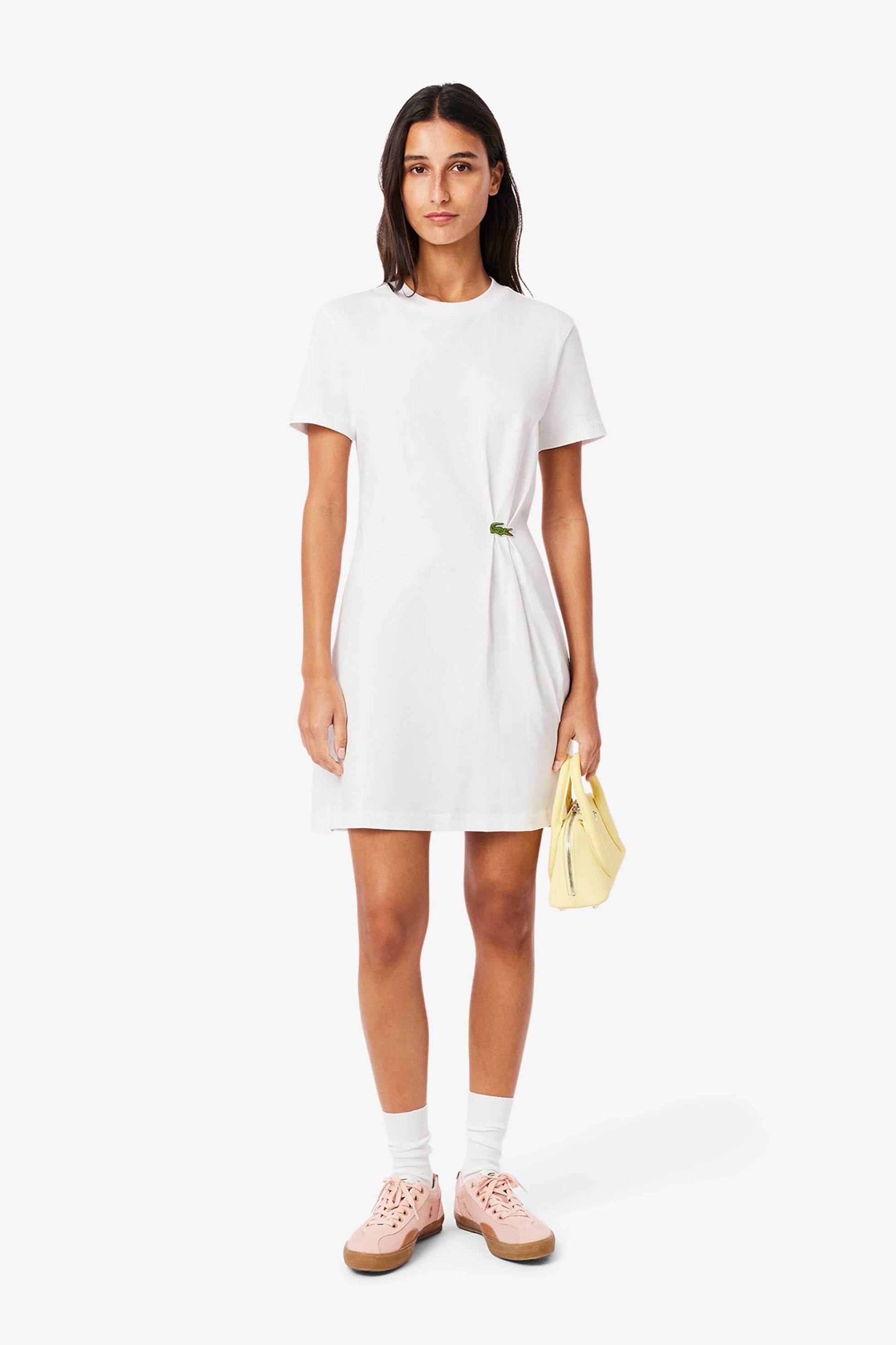 Lacoste Lacoste γυναικείο mini φόρεμα με draped effect και κεντημένο λογότυπο Regular Fit - EF0583-00 Λευκό 2025