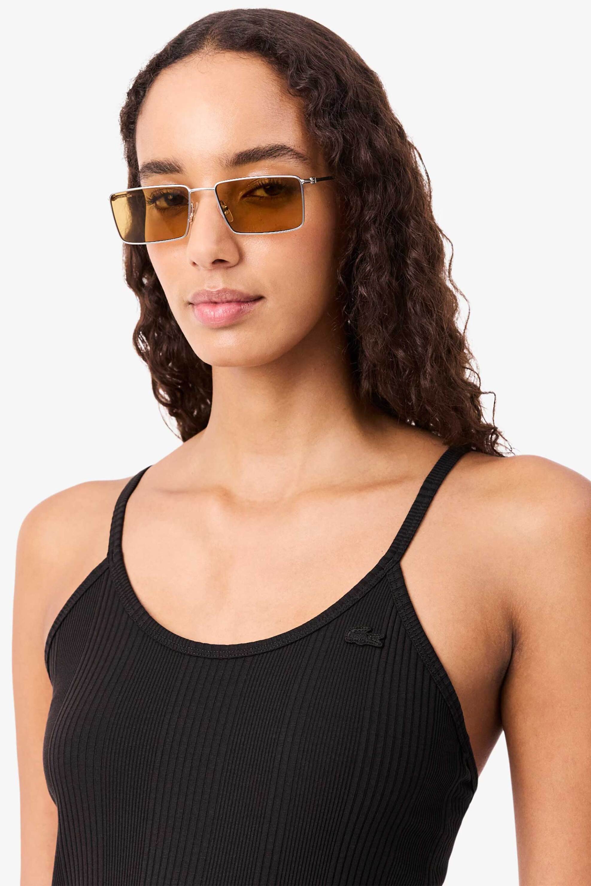 Lacoste γυναικείο midi φόρεμα ribbed με λεπτές τιράντες και λογότυπο Slim Fit - EF0966 Καφέ Σκούρο