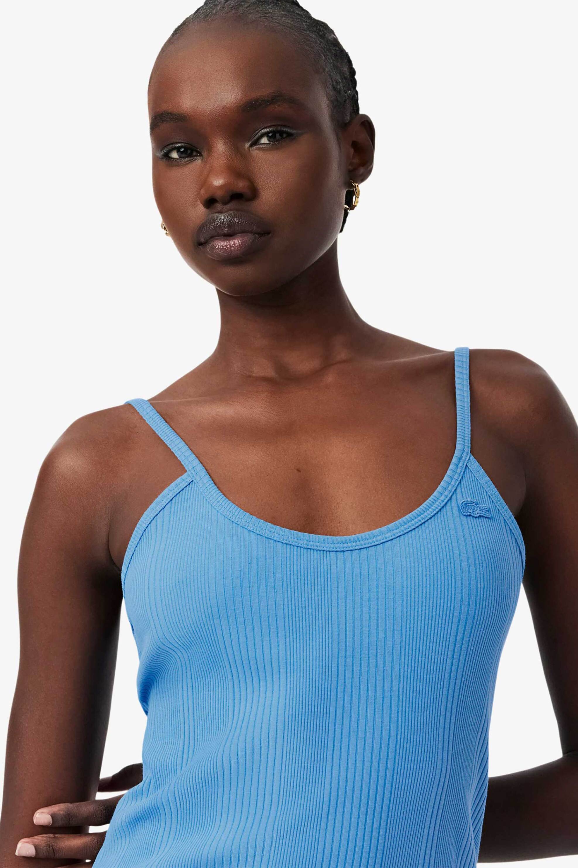 LACOSTE Lacoste γυναικείο midi φόρεμα ribbed με λεπτές τιράντες και λογότυπο Slim Fit - EF0966 Μπλε - 2