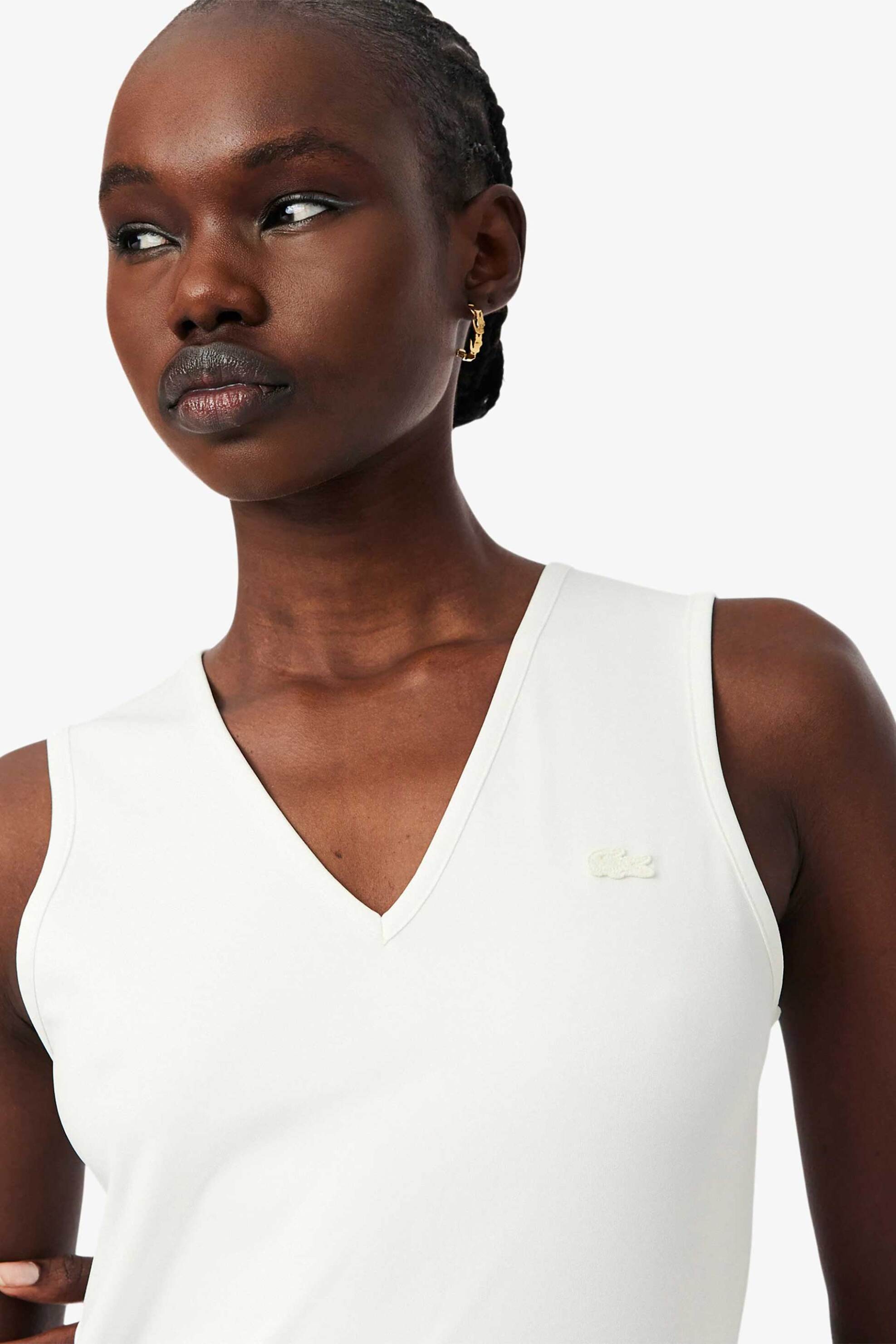 LACOSTE Lacoste γυναικείο midi φόρεμα αμάνικο με V και πλισέ φούστα Regular Fit - EF2432 Λευκό - 2