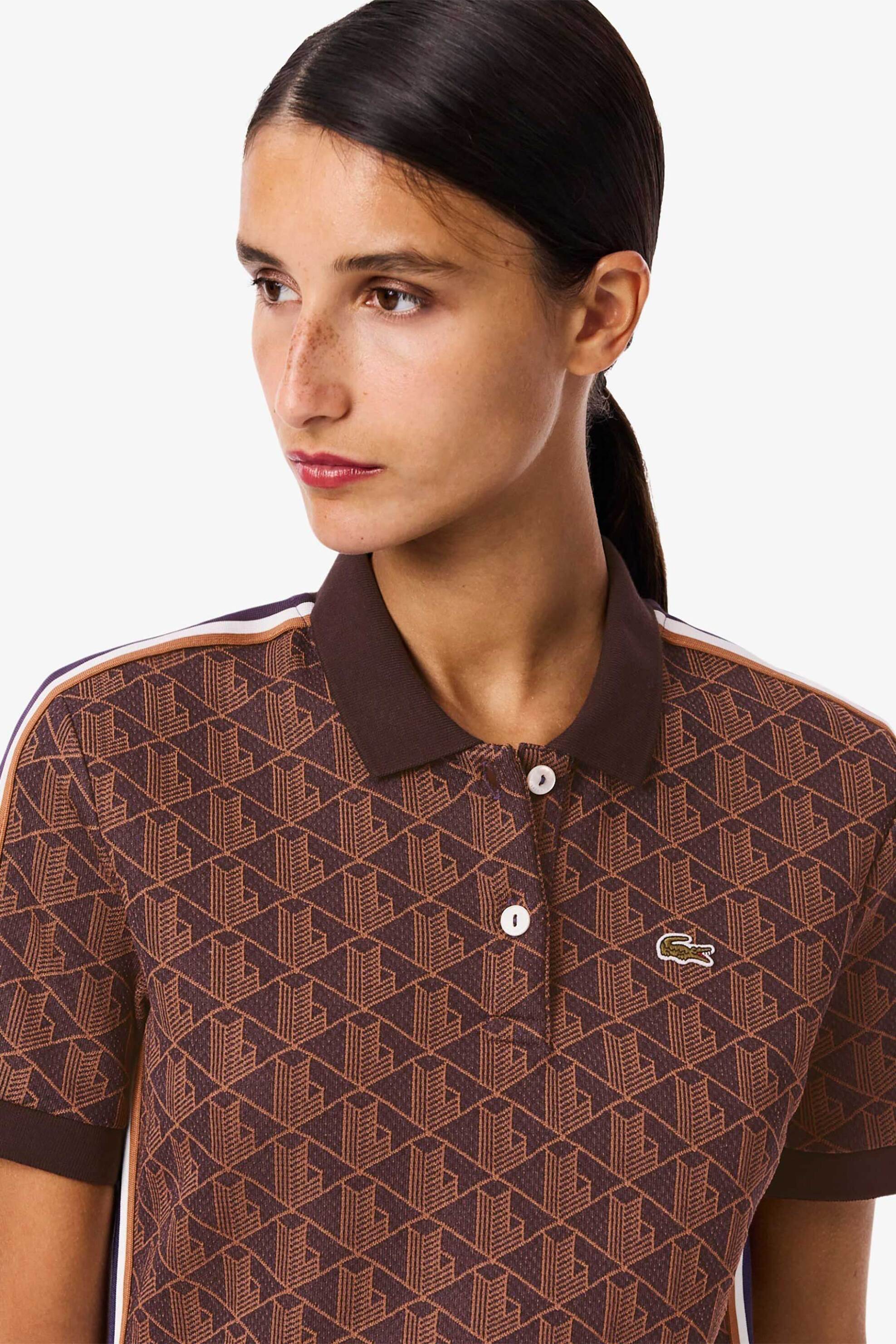 LACOSTE Lacoste γυναικείο mini φόρεμα πόλο με all-over monogram Slim Fit - EF2655-00 Καφέ - 2