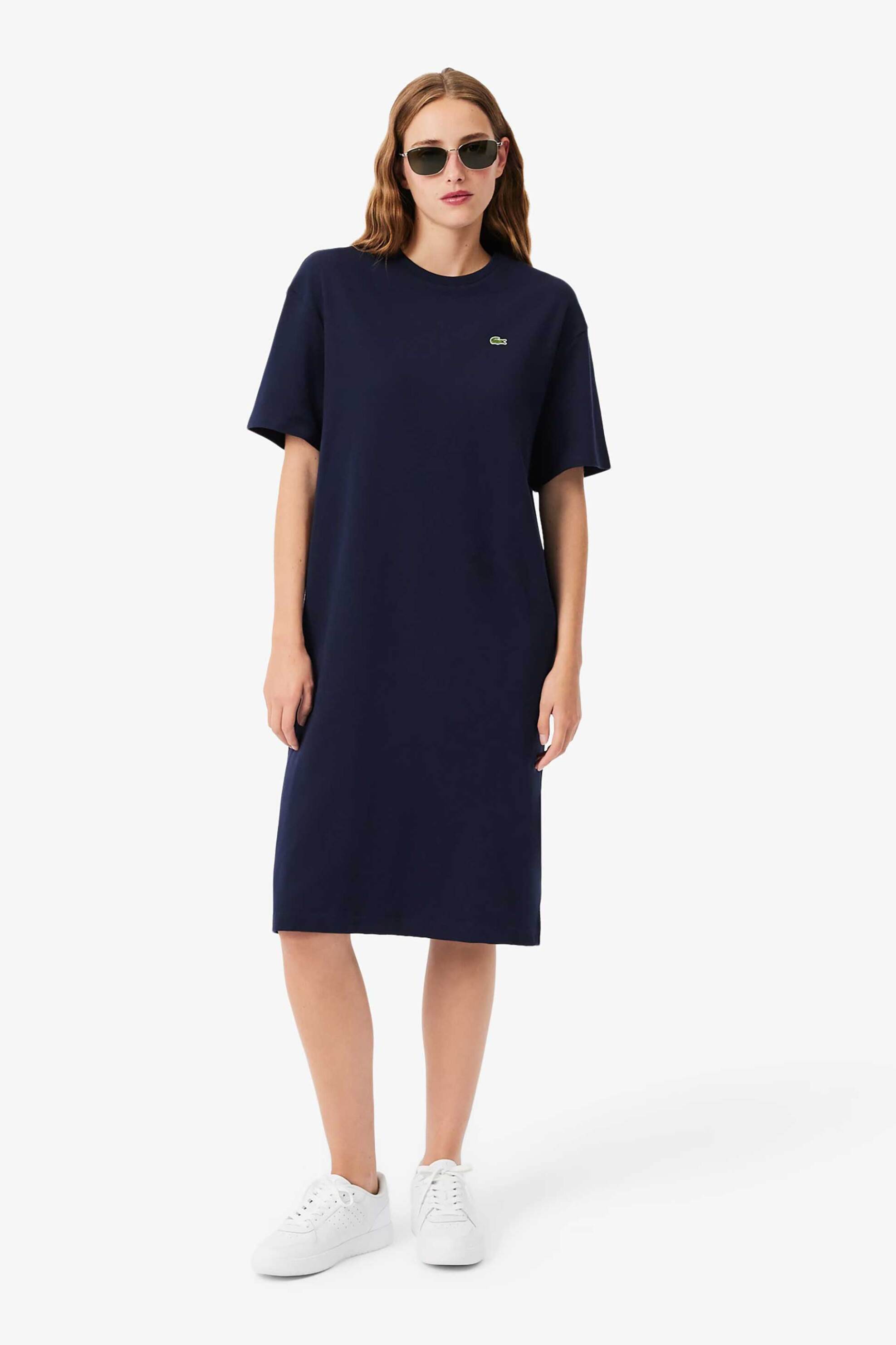 Lacoste γυναικείο midi φόρεμα με κεντημένο λογότυπο Oversized Fit - EF2883 Μπλε Σκούρο