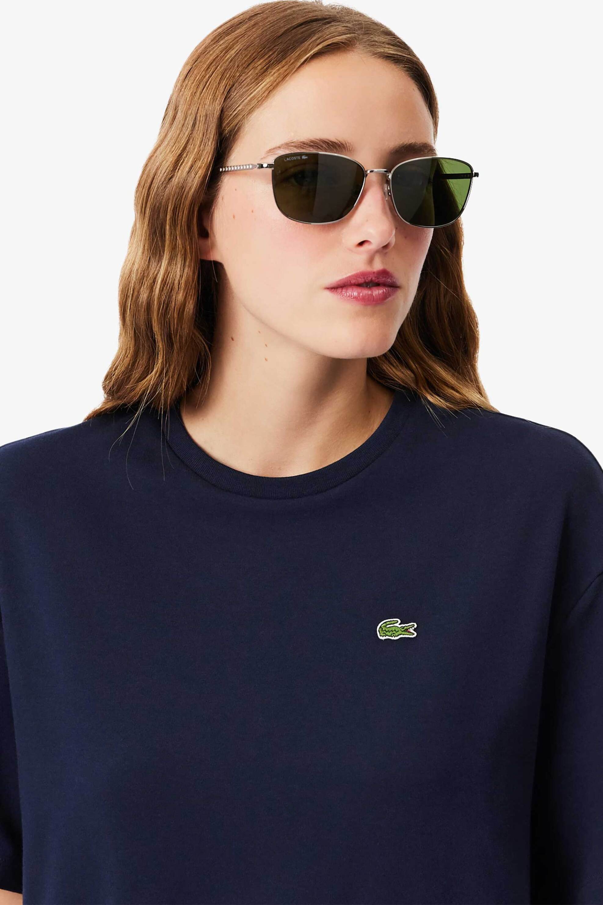 Lacoste γυναικείο midi φόρεμα με κεντημένο λογότυπο Oversized Fit - EF2883 Μπλε Σκούρο