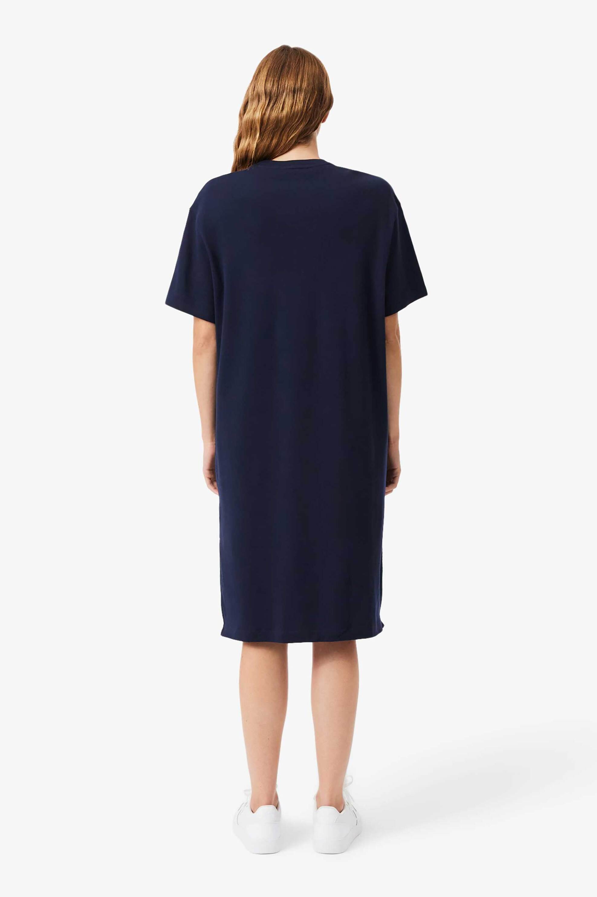 Lacoste Γυναικείο Midi Φόρεμα με Κεντημένο Λογότυπο Oversized Fit - Ef2883 Μπλε Σκούρο