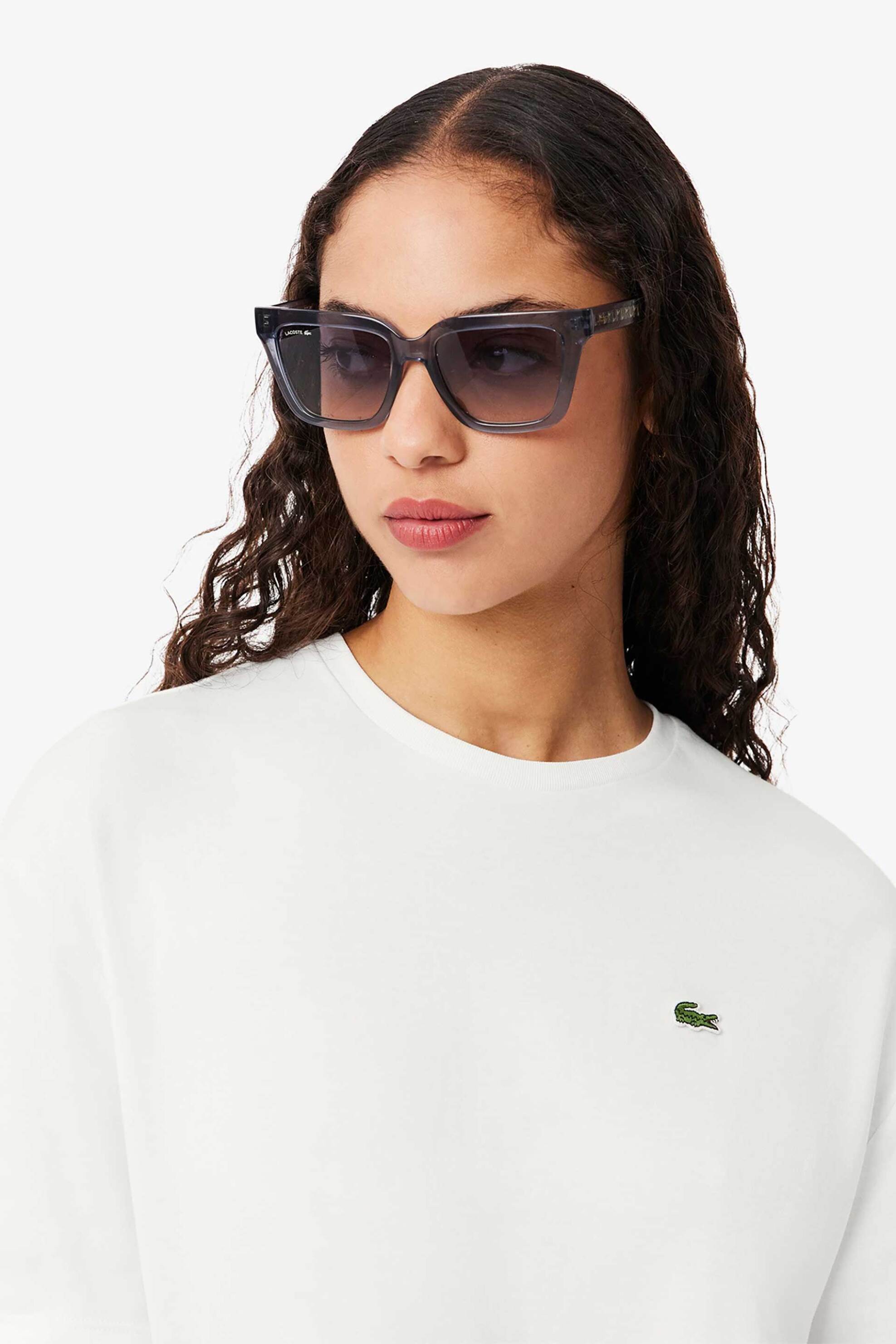 Lacoste γυναικείο midi φόρεμα με κεντημένο λογότυπο Oversized Fit - EF2883 Λευκό
