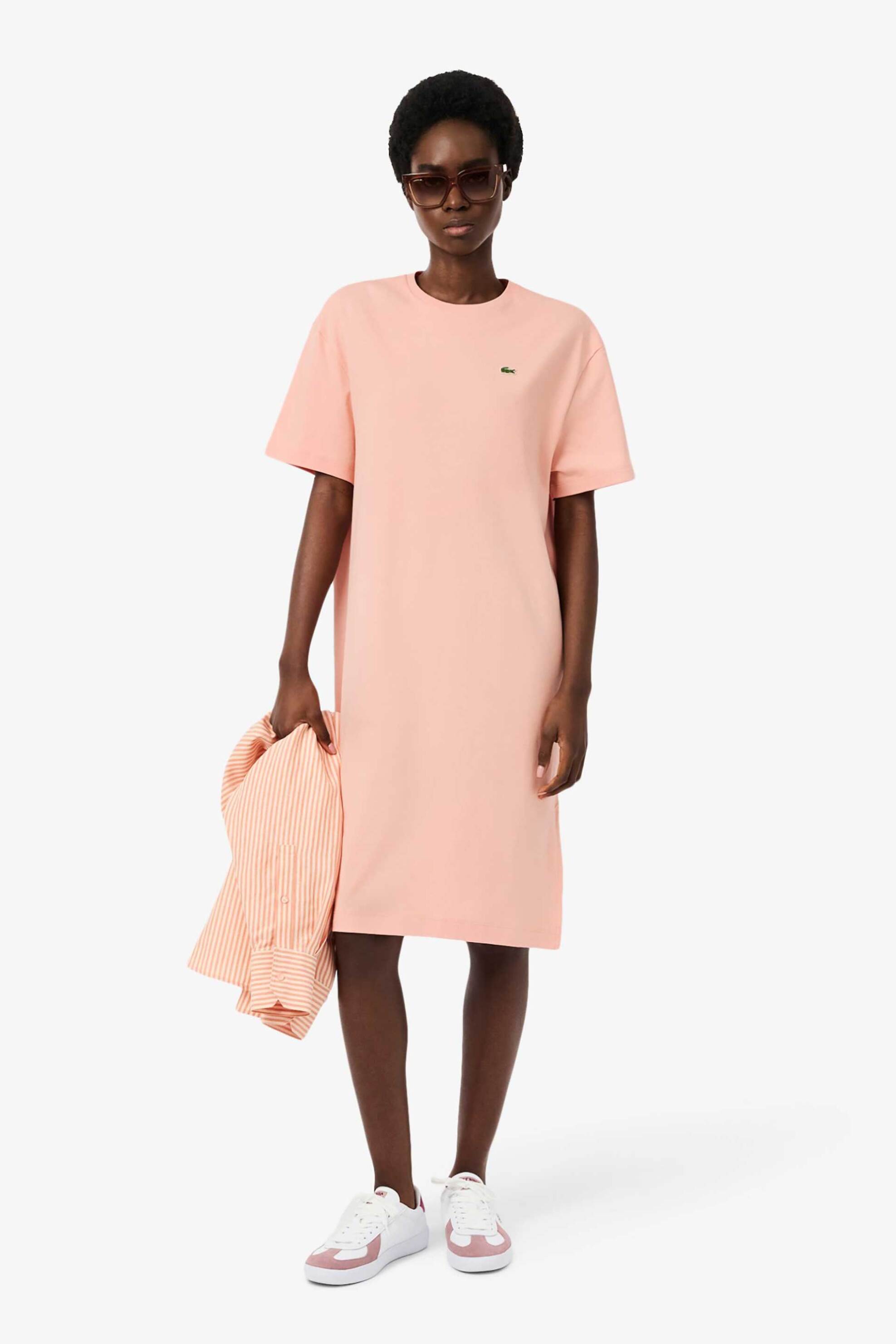 Lacoste Lacoste γυναικείο midi φόρεμα με κεντημένο λογότυπο Oversized Fit - EF2883 Σομόν