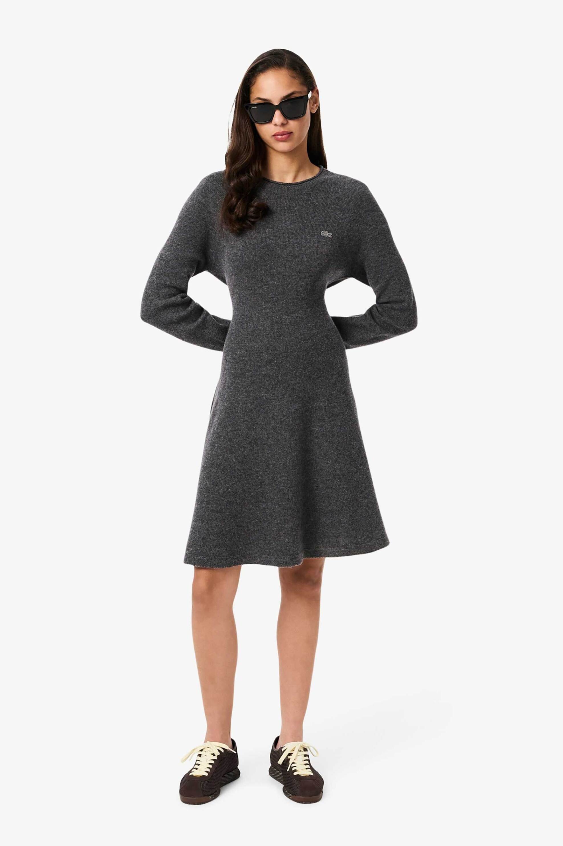 LACOSTE Lacoste γυναικείο μάλλινο mini φόρεμα με κεντημένο λογότυπο - EF4161 Ανθρακί