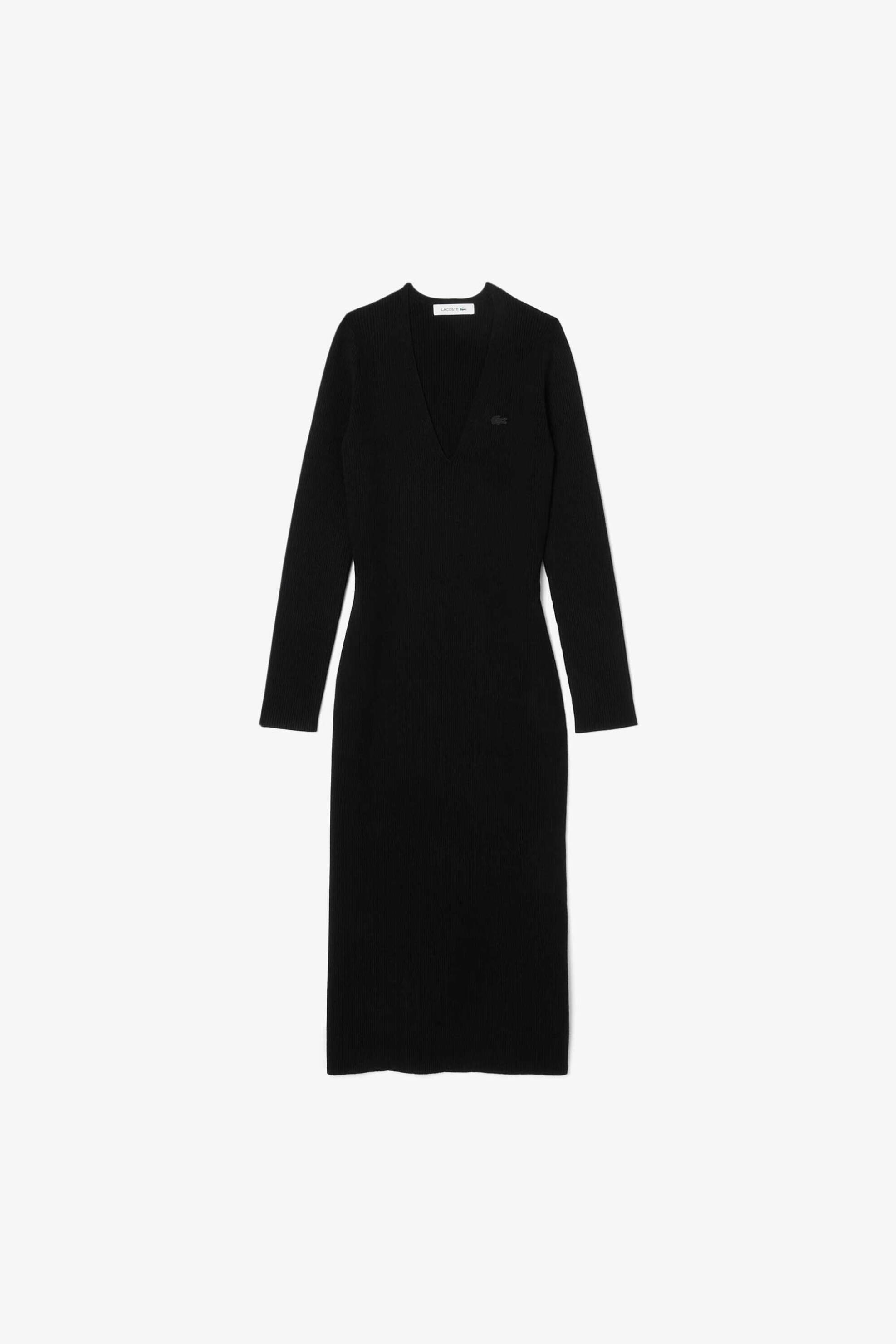 Lacoste γυναικείο midi φόρεμα πλεκτό με ribbed ύφανση - EF4175 Μαύρο