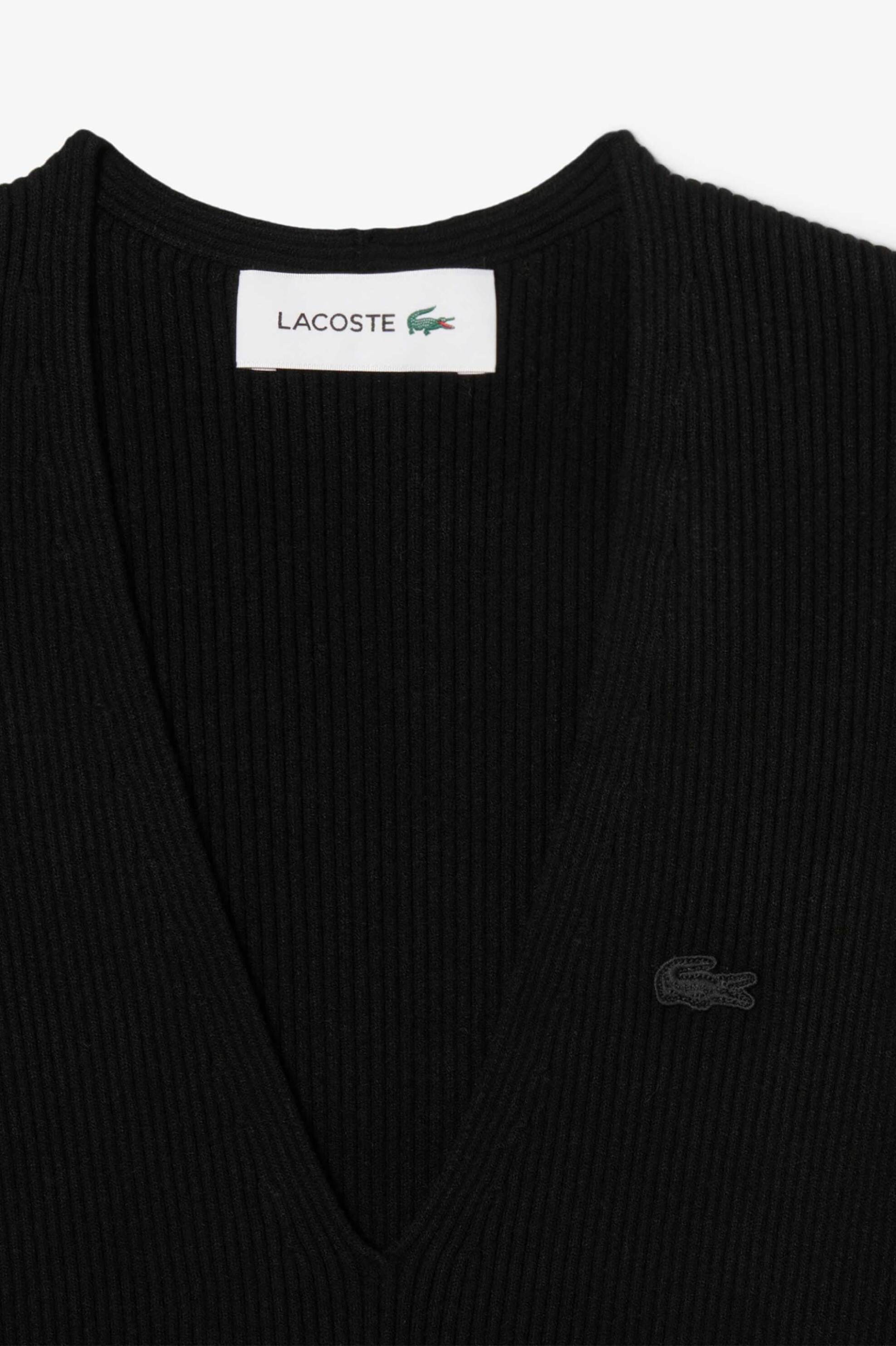 Lacoste γυναικείο midi φόρεμα πλεκτό με ribbed ύφανση - EF4175 Μαύρο
